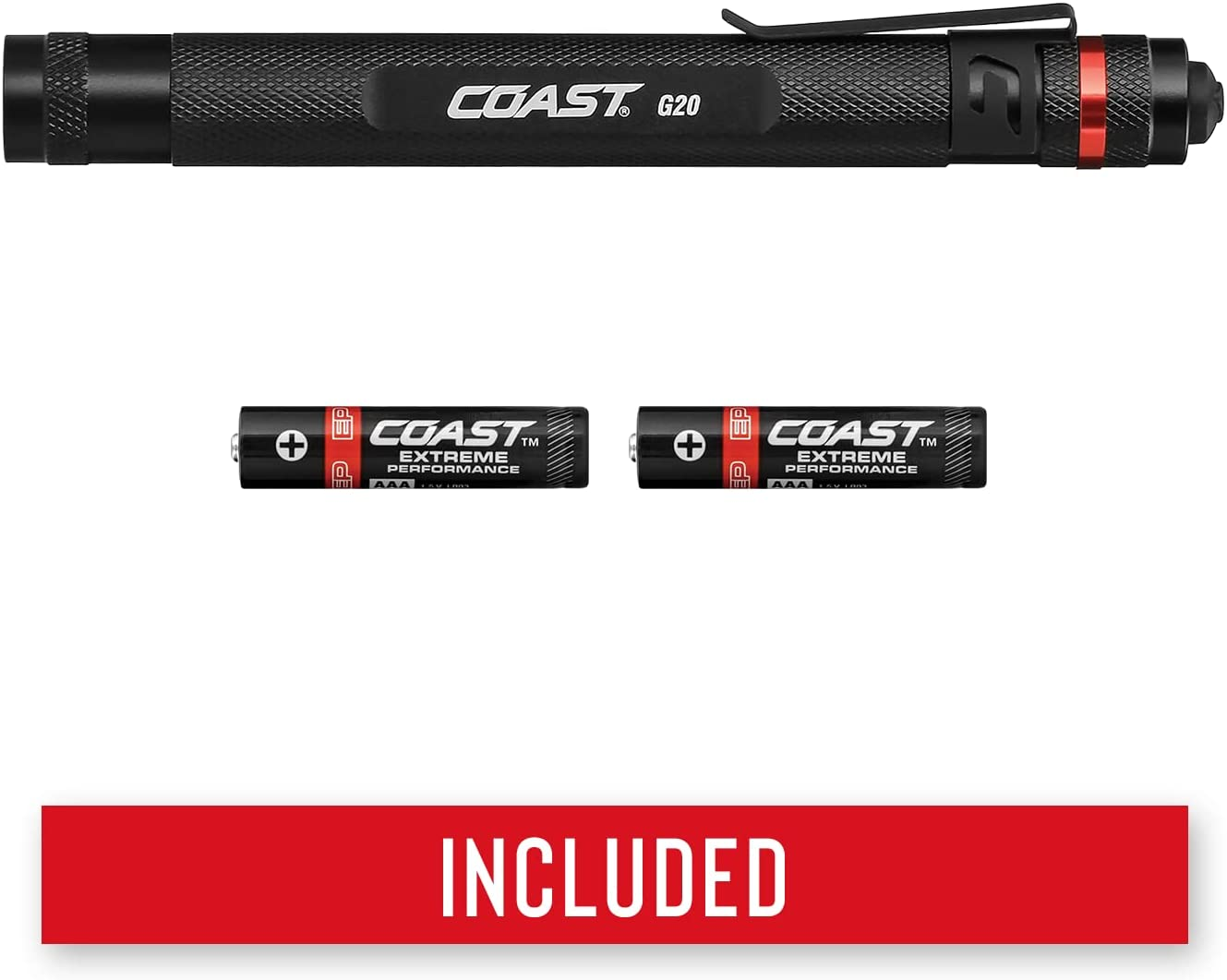 Coast G20 Inspection Beam LED Penlight with Adjustable Pocket Clip and Consistent Edge-To-Edge Brightness, Black 1 Pack