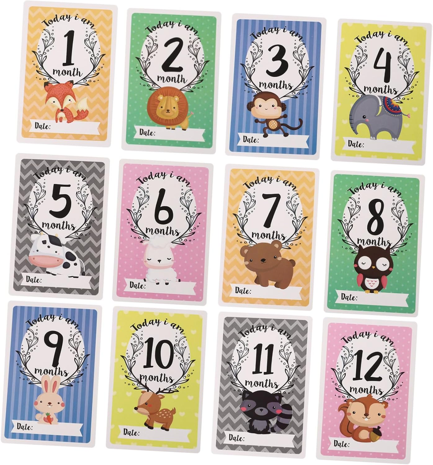 Abaodam 12Pcs Christmas Born Essentials Animal Milestone Cards Fine Workmanship Decorative Growth Recording Cards image number 1