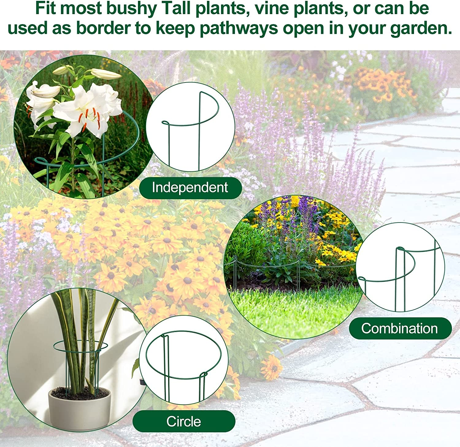 10 Pcs Plant Support Stakes Half round Plant Support Stake 9.8"W X 15.7"H Garden Outdoor Plant Support Ring Cage Detachable Metal Plant Cage Holder with 10 Pcs Plant Ties and Garden Plant Clips (10 Pcs) image number 2