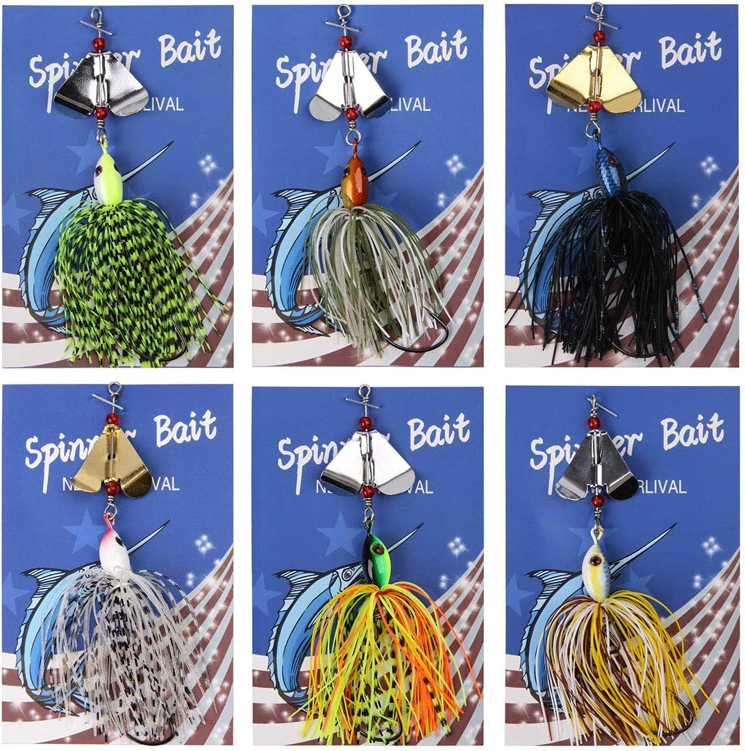 Spinnerbait Fishing Lures Kit Set, 6Pcs Bass Fishing Buzzbait Multicolor Bass Trout Salmon Metal Spinner Baits Swim Jigs Freshwater Saltwater Fishing - Style A-6Pcs image number 4