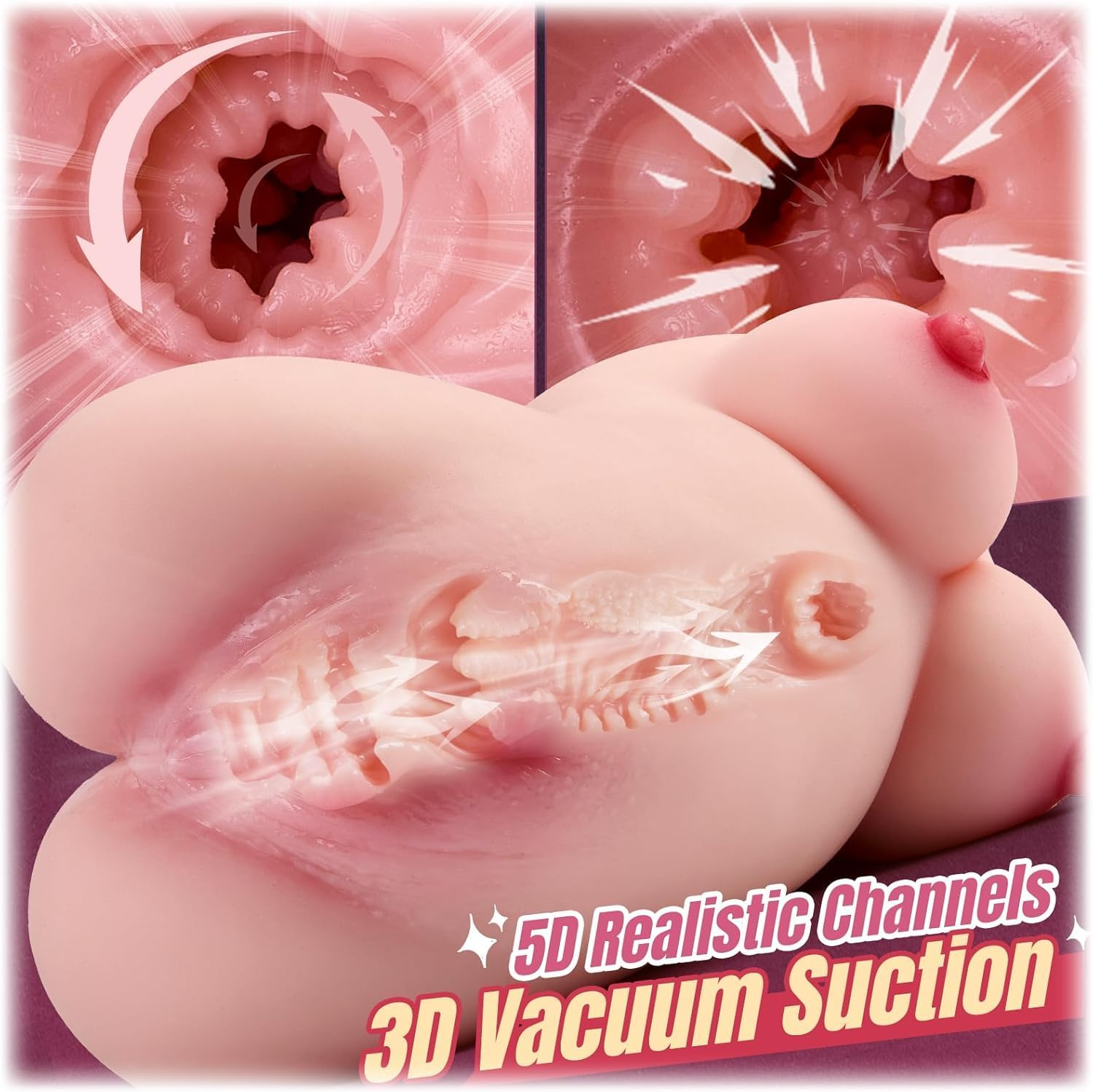 Pocket Pussy Male Masturbators - Realistic Sex Doll with Tight Channel Ass Boobs Mini Sex Dolls Male Stroker with Strong Suction Pocket Pussies Blowjob Toy for Men Masturbation (Skin) image number 3