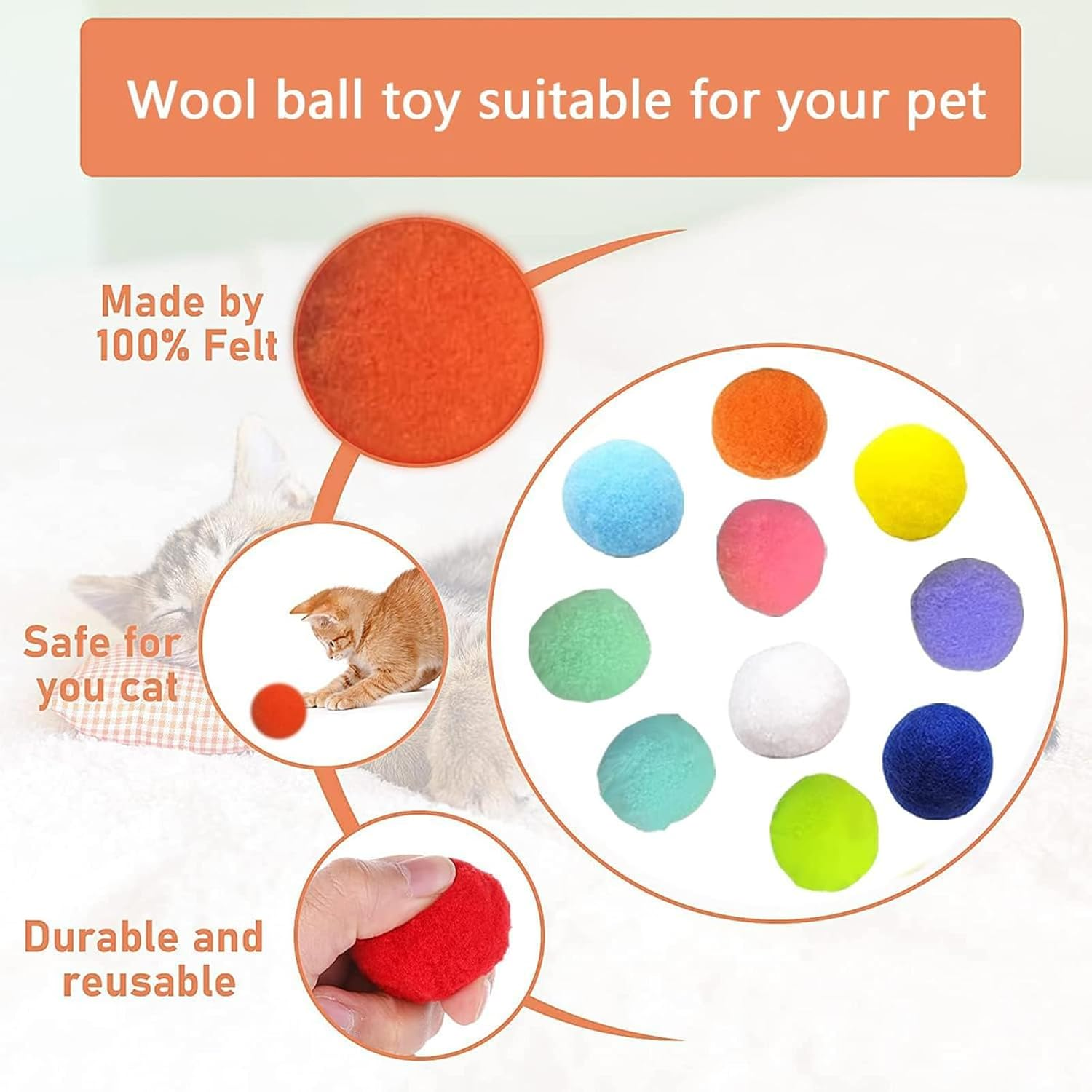 Vebetter Felt Balls for Cats, Pack of 20 Cat Toy Balls, Cat Toy, Felt Cat Balls, Soft Cat Balls, Kitten Pom Poms Ball, Cat Play Toy Indoor, Pompom Ball 5 Cm image number 6