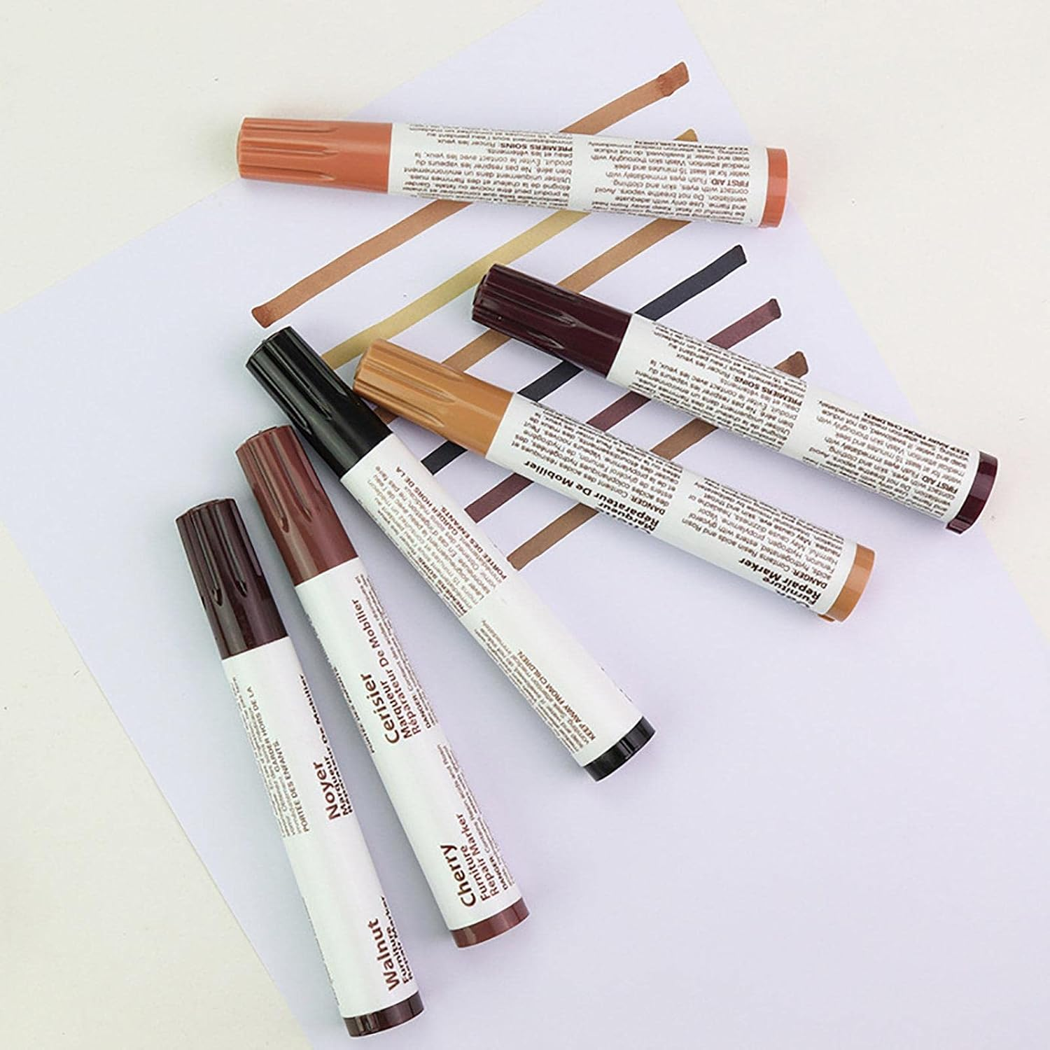 Wood Markers Furniture Repair | 6 Colors Wood Markers for Scratches | Kit, Wood Scratches Repair Kit for Wooden Floor Door Furniture Cabinet B/ image number 4