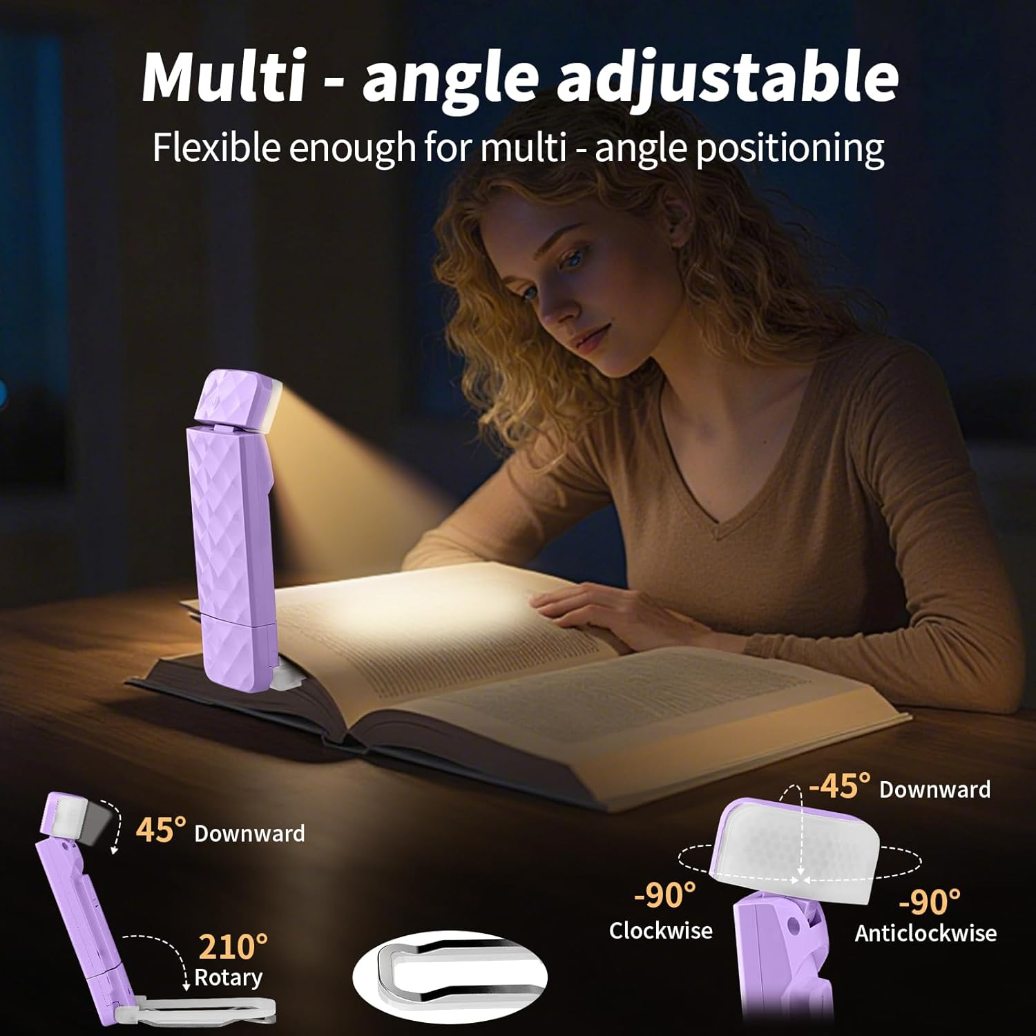 Rechargeable Book Reading Light, Eye Caring Reading Light Clip on Book with 3 Colors Temperatures & 5 Brightness Levels, Portable LED Clip on Bookmark Lamp for Bookworms - Green image number 3