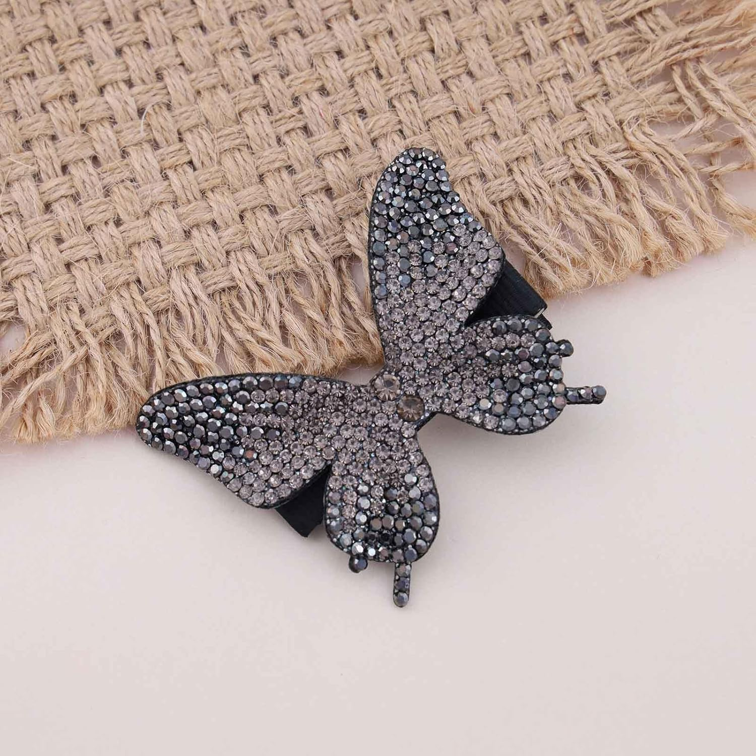 Yheakne Vintage Crystal Butterfly Hair Clip Silver CZ Butterfly Hair Clip Paved CZ Butterfly Hair Pin Glitter Rhinestone Headwear Barrette Head Clip Jewellery Women (Black) image number 4