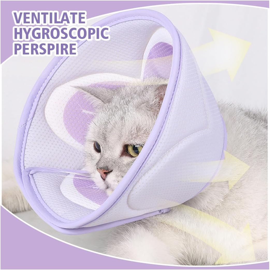 Cat Cone Collar Soft to Stop Licking and Scratching Adjustable Elizabethan Collars Pet Recovery Collar for Kitten Prevent from Licking Wounds (Purple, L)