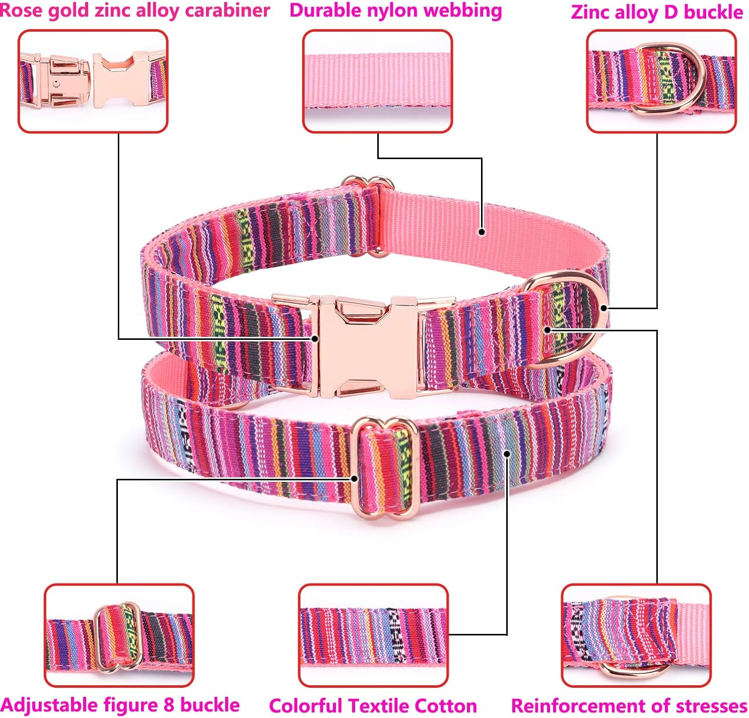 Haoyueer Multi-Colored Stripe Dog Collar, Soft Adjustable Dog Collars with Metal Buckle for Small Medium Large Dogs, Perfect Pet Collar Gift (M, Red)