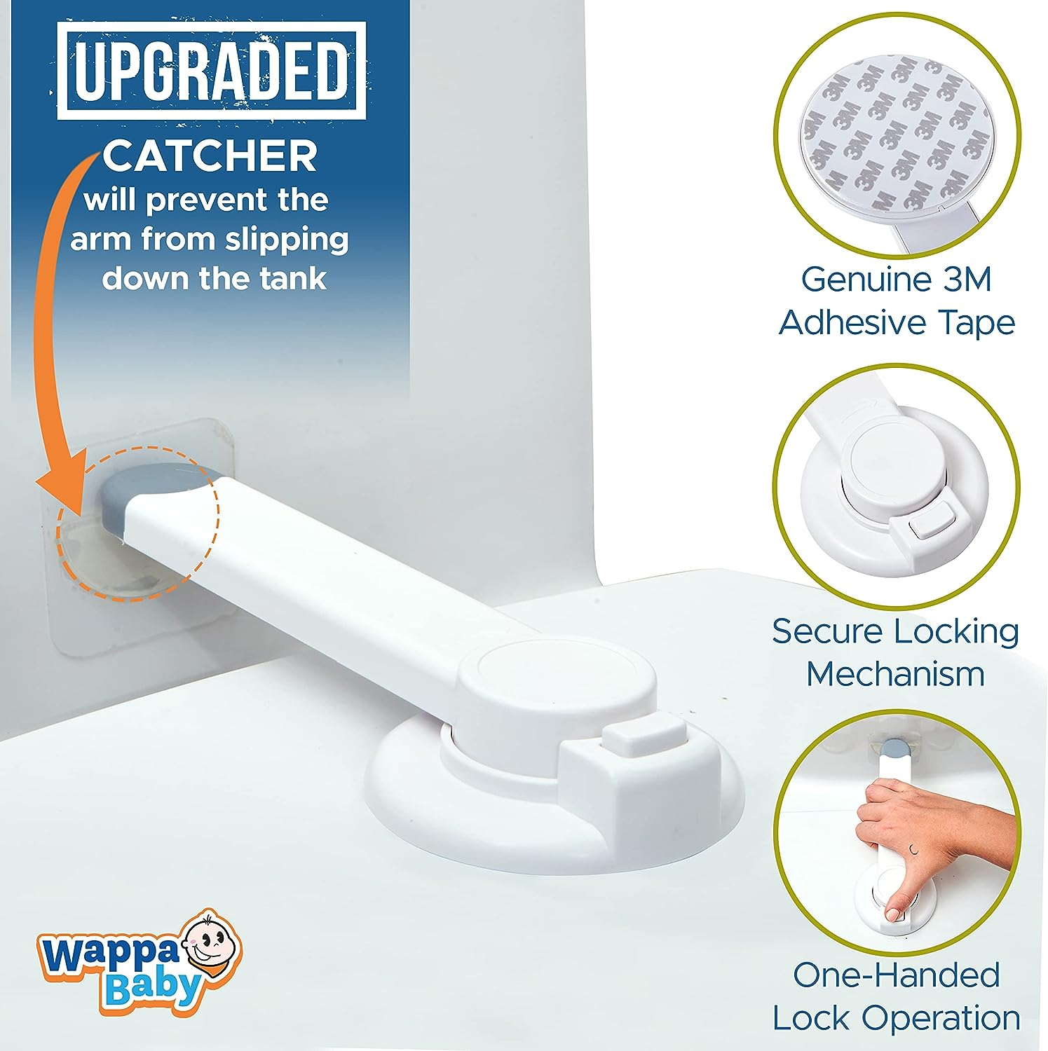 Baby Toilet Lock - Ideal Baby Proof Toilet Lid Lock with Arm - No Tools Needed Easy Installation with 3M Adhesive - Top Safety Toilet Seat Lock - Fits Most Toilets - White (2 Pack, White)