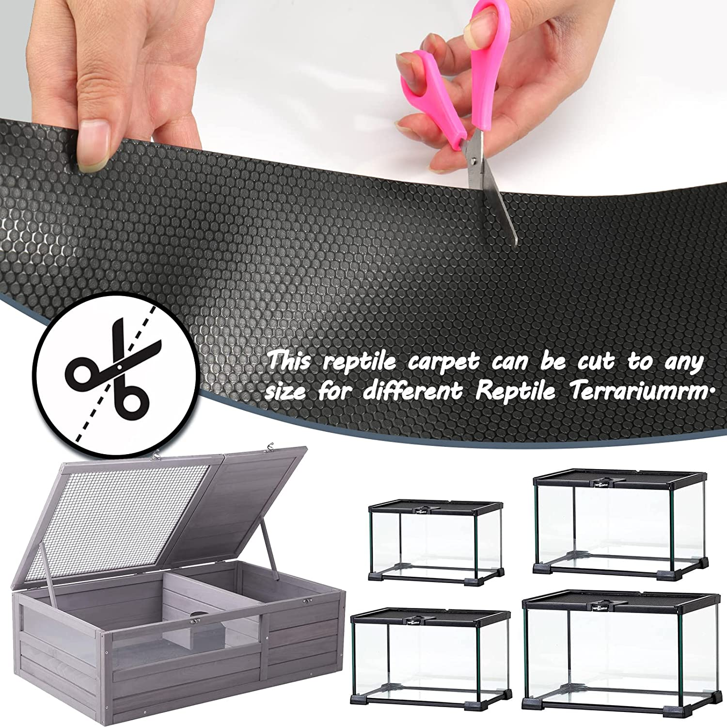 Bearded Dragon Tank Accessories, Reptile Terrarium Carpet Substrate for Leopard Gecko, Lizard, Iguana, Snake, Tortoise, Non-Adhesive Reptile Habitat Bedding(Black 79Inch) image number 3