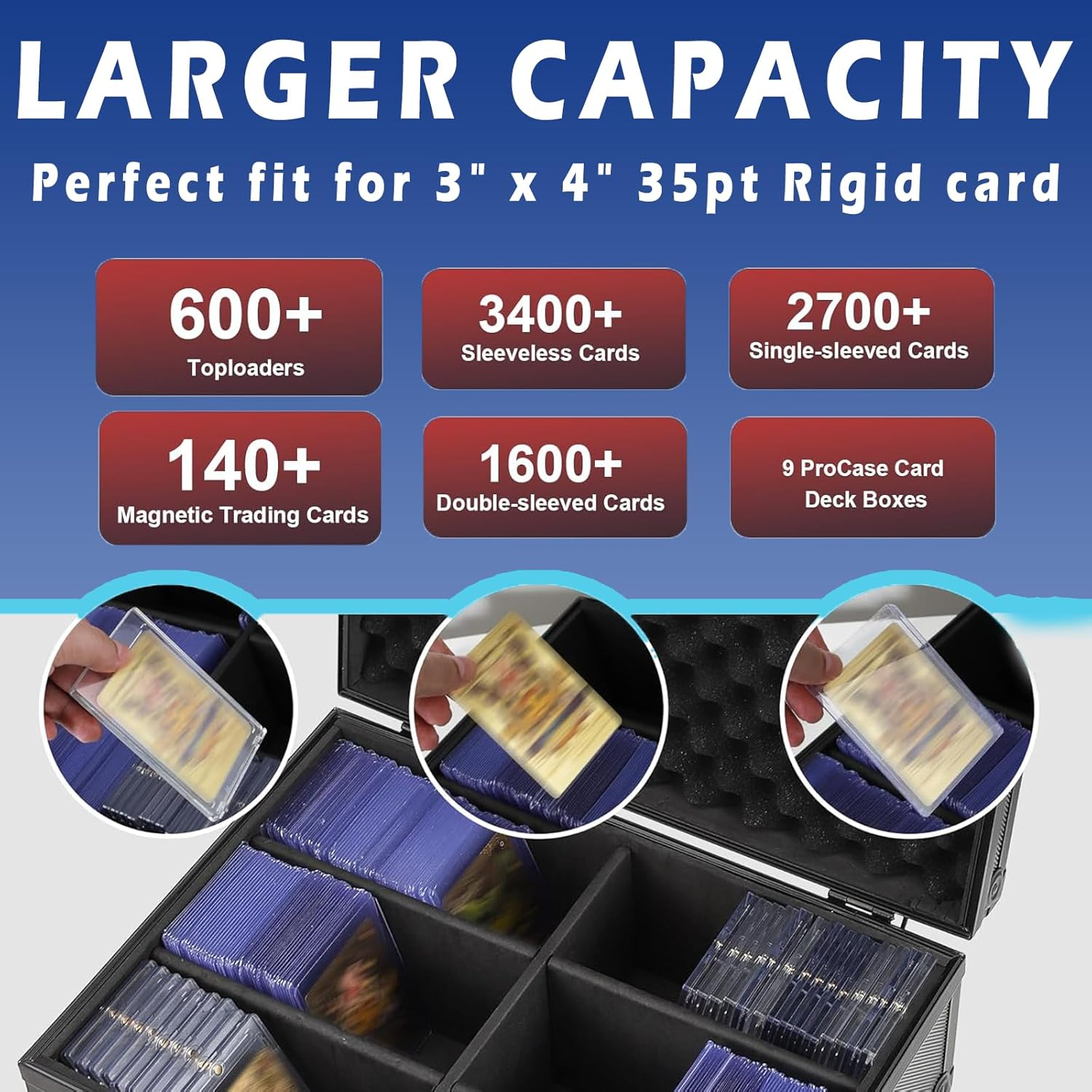 Toploader Storage Box for 3&rdquo; X 4&rdquo; 35Pt Cards &ndash; Hard Card Holder Case with Padlock, Foam Stoppers, Holds 600+ Toploaders &ndash; Rigid Card Case for Sports & Trading Card Collection image number 2