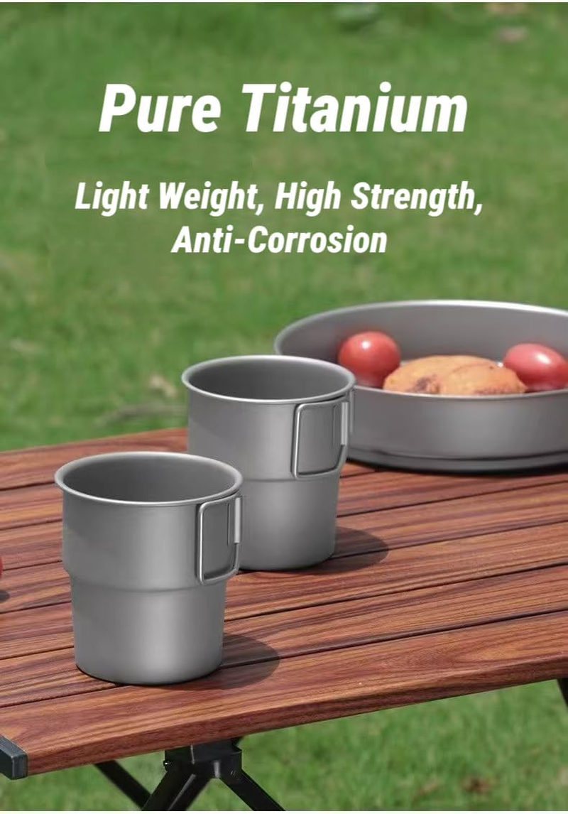 2-Pack 250Ml Titanium Camping Cup with Folding Handle for Hiking Camping Backpacking | Titanium Ultralight Mugs for Coffee, Tea and Drinks image number 2