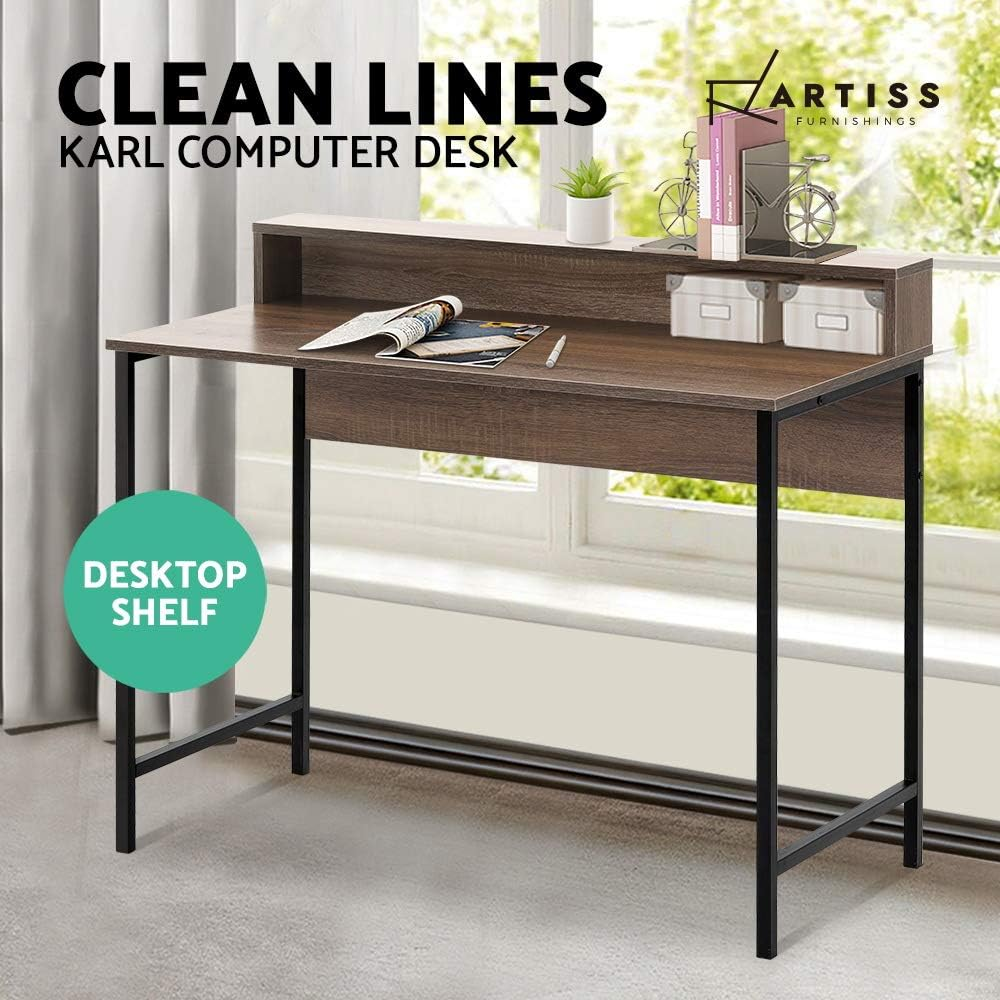 Artiss Computer Desk Office Laptop Desks 100Cm Engineered Wood Desktop Steel Frame Shelf Study Student Table, Home Furniture for Room, with Shelves Scrtch Resistant Easy Assembly image number 2
