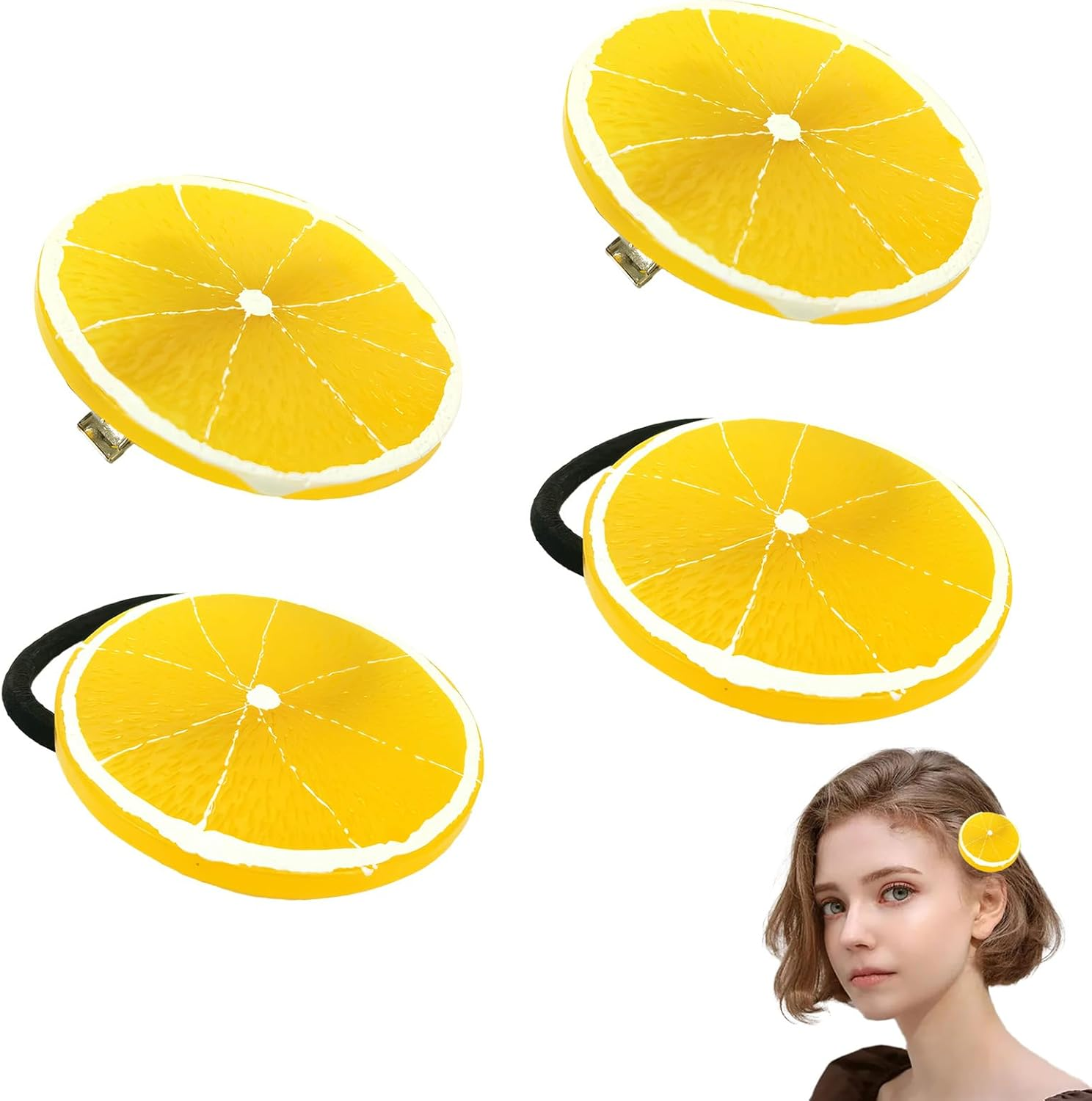 RTRTGS Pack of 2 Hair Clips + 2 Orange Discs Elastic Hair Scrunchie Girls Women Cute Fruit Hair Accessories for Carnival Party Costume Women'S Orange Earrings Aperol image number 5