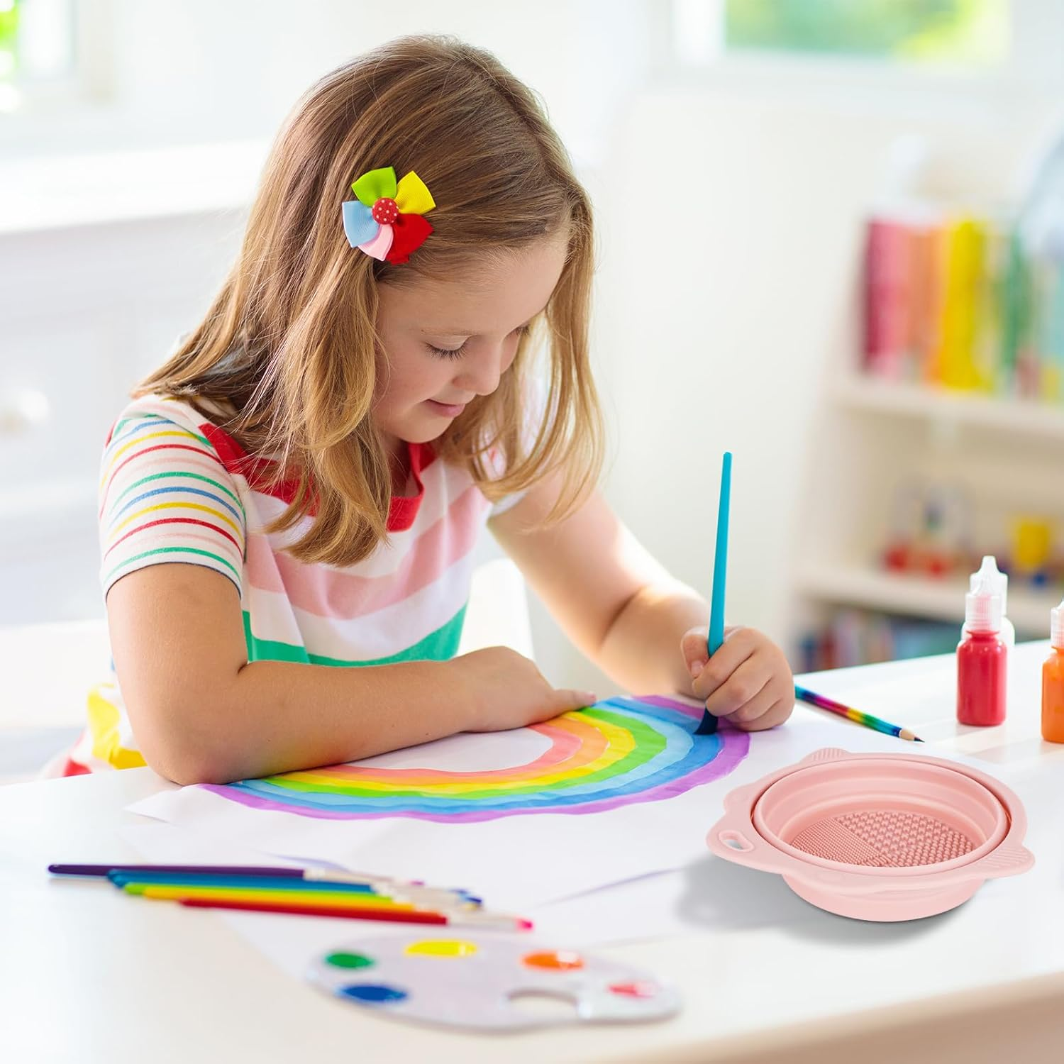 2 Pack Foldable Paint Brush Cleaner Washer, Cleaning Rinse Cup for Acrylic, Watercolor, Oil, Gouache Painting, Cleaner for Powder Puffs, and Sponges (Pink) image number 2