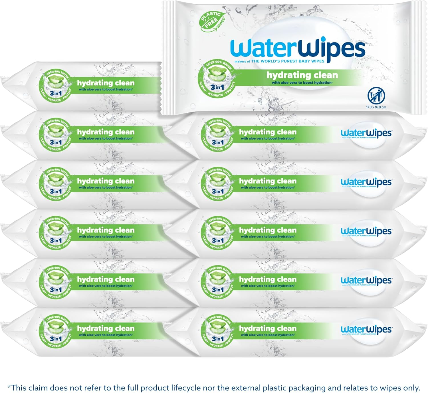Waterwipes 720 Pack, Hydrating Clean, 99% Water Based with Aloe Vera, Clean, Hydrate & Protect Skin, Unscented & Hypoallergenic (12 Packs X 60 Wipes) image number 3