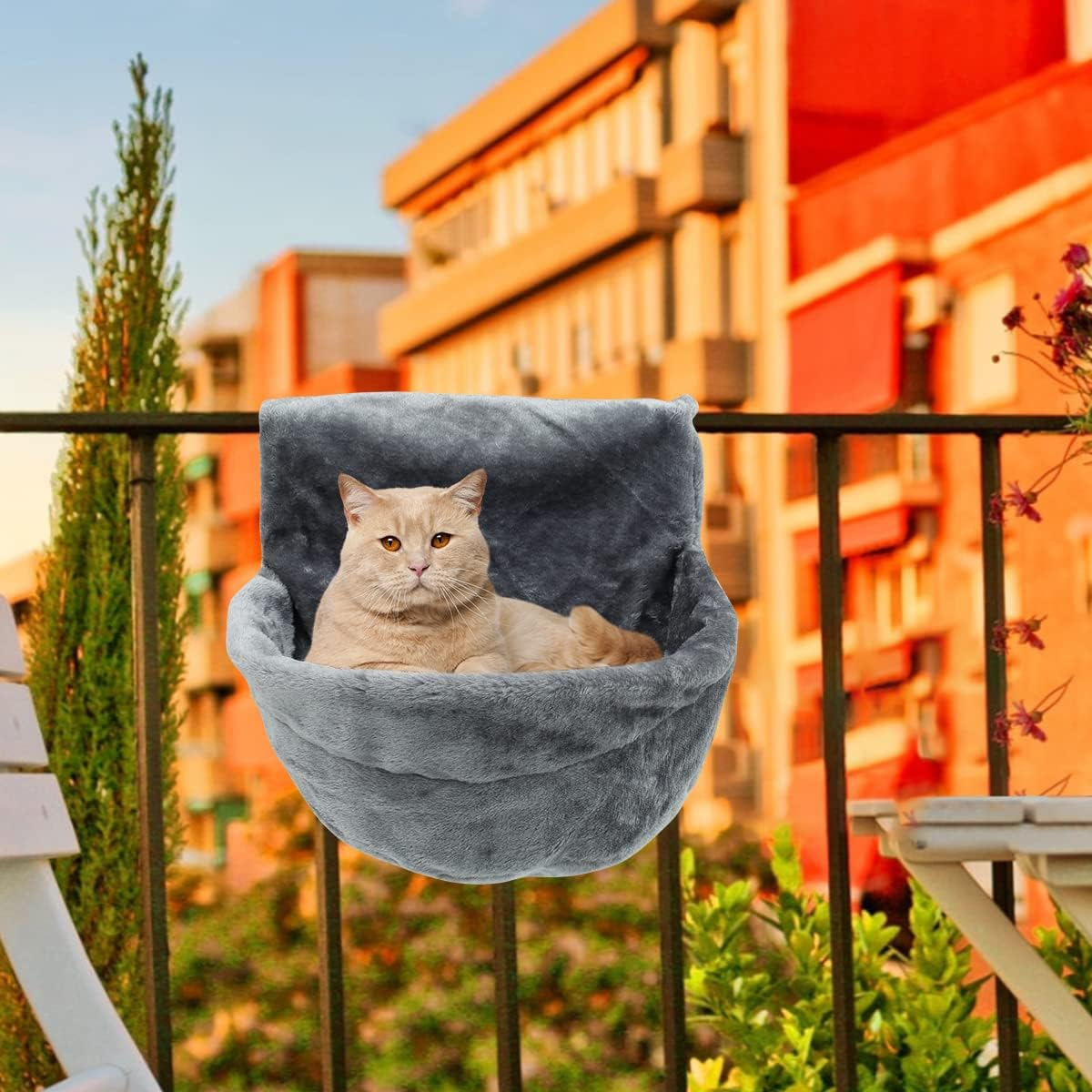 Plush Radiator Cat Hanging Bed - round Cosy Warm Fleece Hammock for Small Pets, Kittens, Puppies - Easy to Assemble (Grey) image number 1