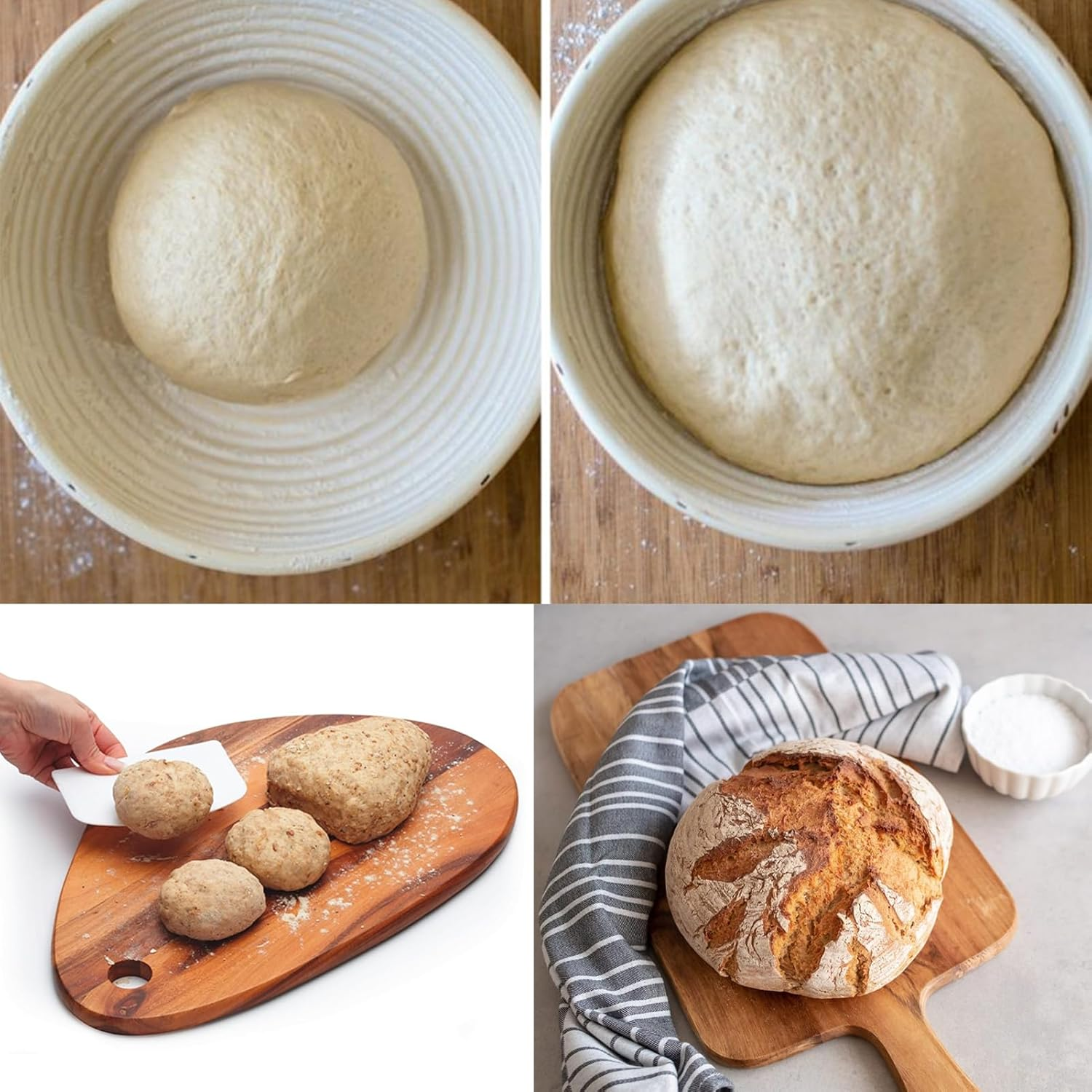 Sourdough Starter Kit,Sourdough Bread Baking Supplies with 9.8'' round and 9'' Oval Banneton Bread Proofing Basket,Dough Whisk,Bread Lame,Metal Scraper and Silicone Brush image number 2