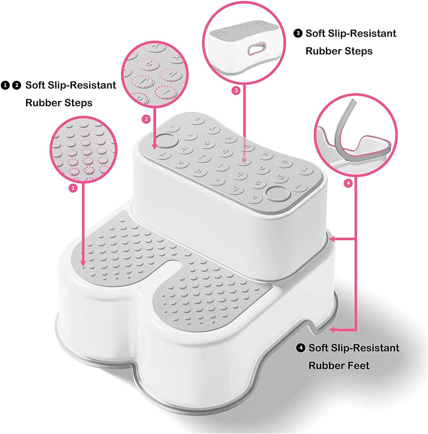 Uandhome 2 in 1 anti Step Stools for Kids and Adults, Toddler Step Stool for Toilet Potty Training, Detachable Potty Stools with ABC and Handles, Anti-Slip Stackable Double up Two Foot Step Stool for Bathroom, Kitchen Toilet Potty (Grey) image number 5