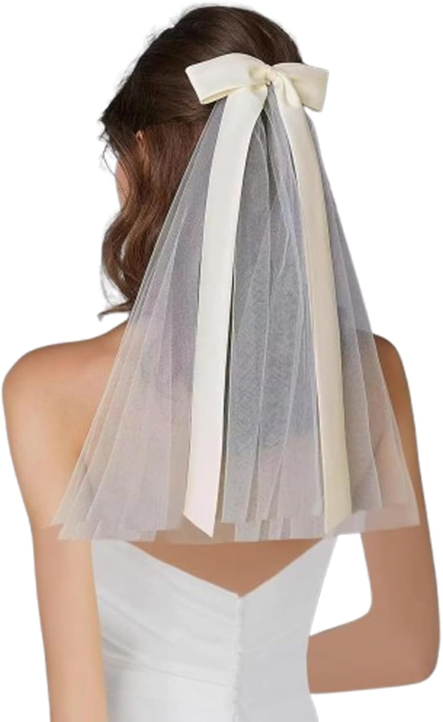 Bridal Veil Hair Clips with Big Bow Wedding Tulle Hairclips with Long Ribbon Bowknot Spring Snap Hair Barrettes for Women ﻿Girl image number 5