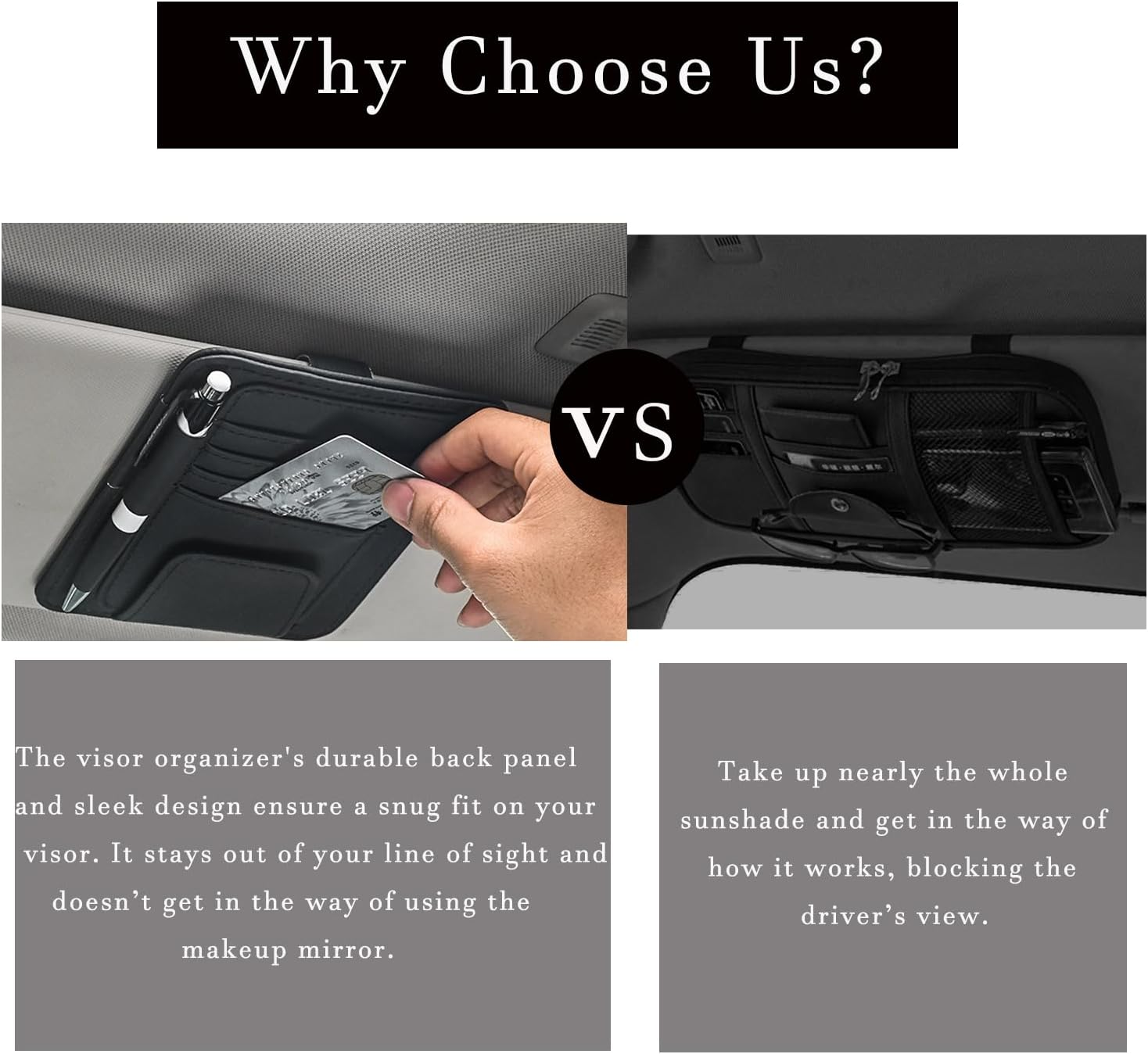 2 Pcs Car Sun Visor Organizer Premium Leather Sunglasses Holder Multi Functional Car Interior Accessories Storage Bag Visor Pouch for Cars Trucks Card Document Holder Driving License (Black) image number 5