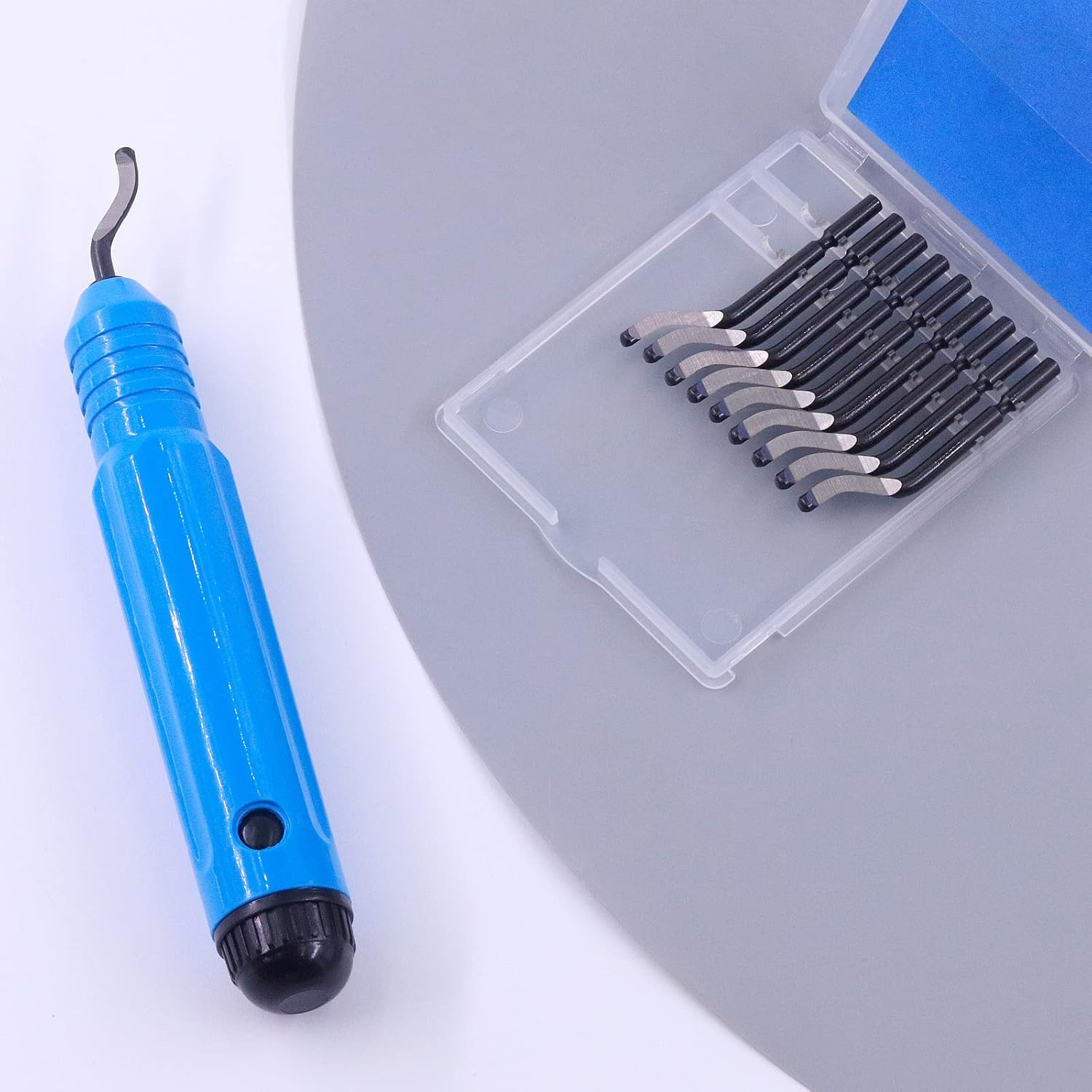 Swpeet 1Pcs Metal Deburring Tool with 10 Pcs Replacement Blades Assortment Kit, Rotary Deburr Blades Set with Handle Debur Knife, Great Burr Remover Hand Tool for Plastic, Wood, Aluminum, Copper image number 4