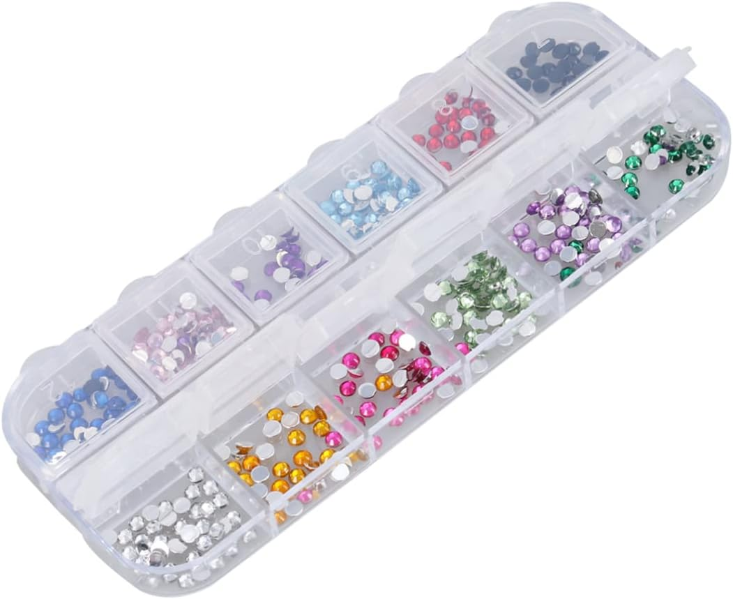 HONMEET 1.5Mm Nail Rhinestones Long Strip Box Nail Art Decorations for DIY Manicure Mixed Size Glitter Gems