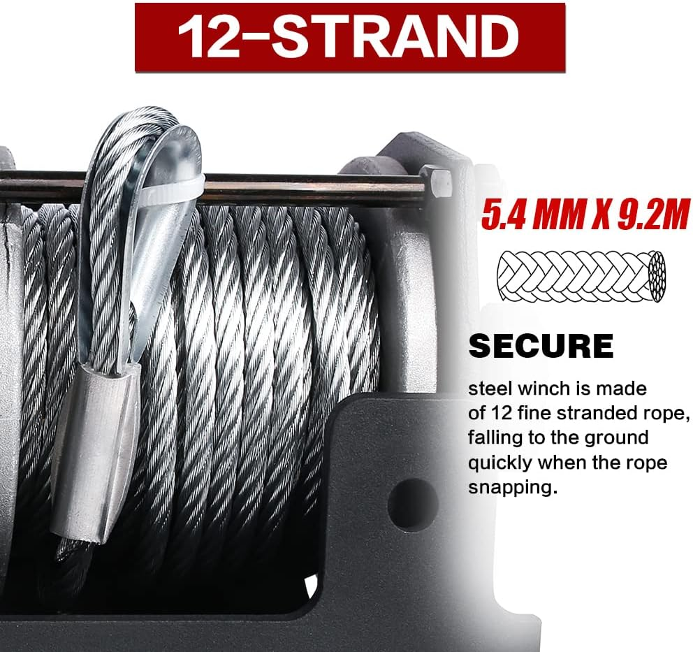 X-Bull 12V 3000Lbs/1360Kg Electric ATV Winch 2 Remote Wireles Control Steel Cable Boat ATV Kit&hellip; image number 4