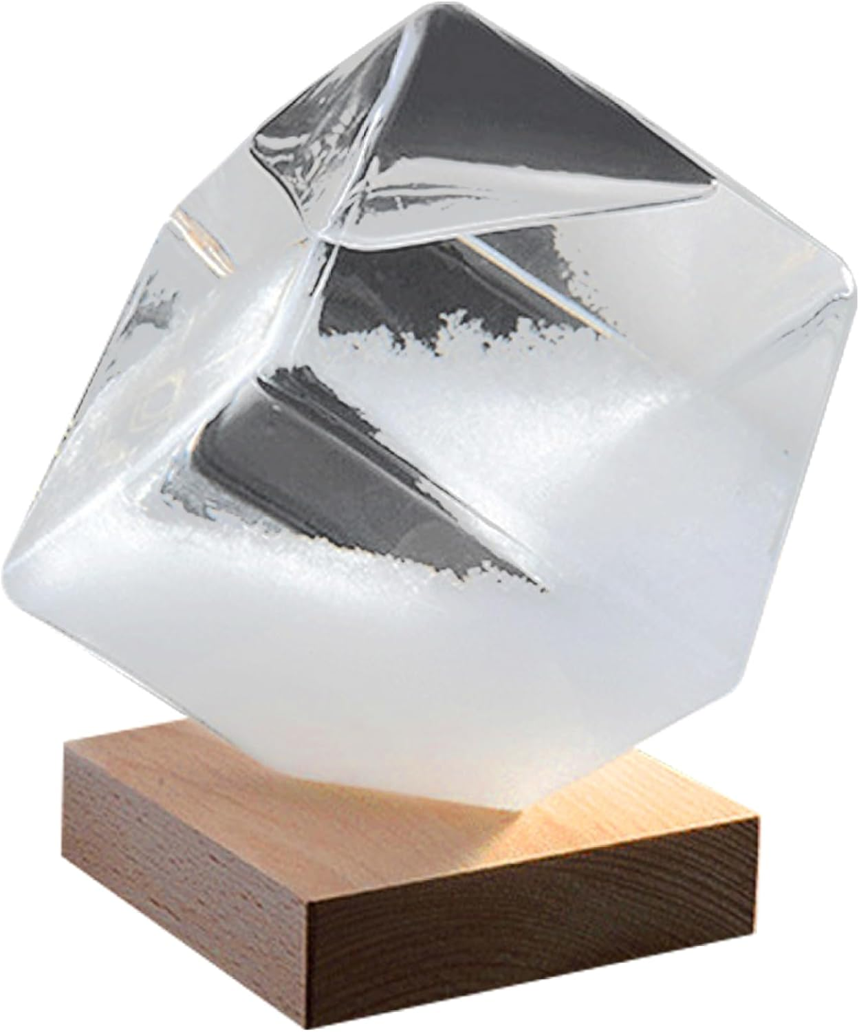 Storm Glass Weather Predictor, 4Inch Transparent Cube-Shape Storm Glass with Wooden Base, Desktop Weather Predictor for Home Office Decorations image number 2