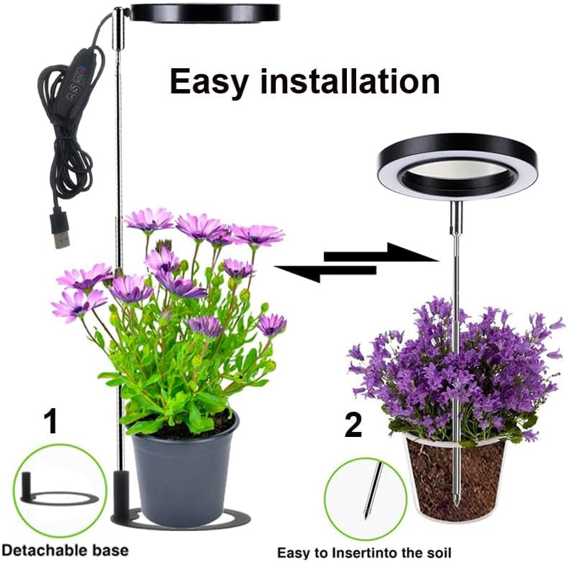 Plant Grow Light, 48 Leds Full Spectrum Grow Lights for Indoor Plants, Height Adjustable Small Grow Light with Auto Timer 3/9/12Hrs, Dimmable Brightness, Ideal for Small Plants (Black)