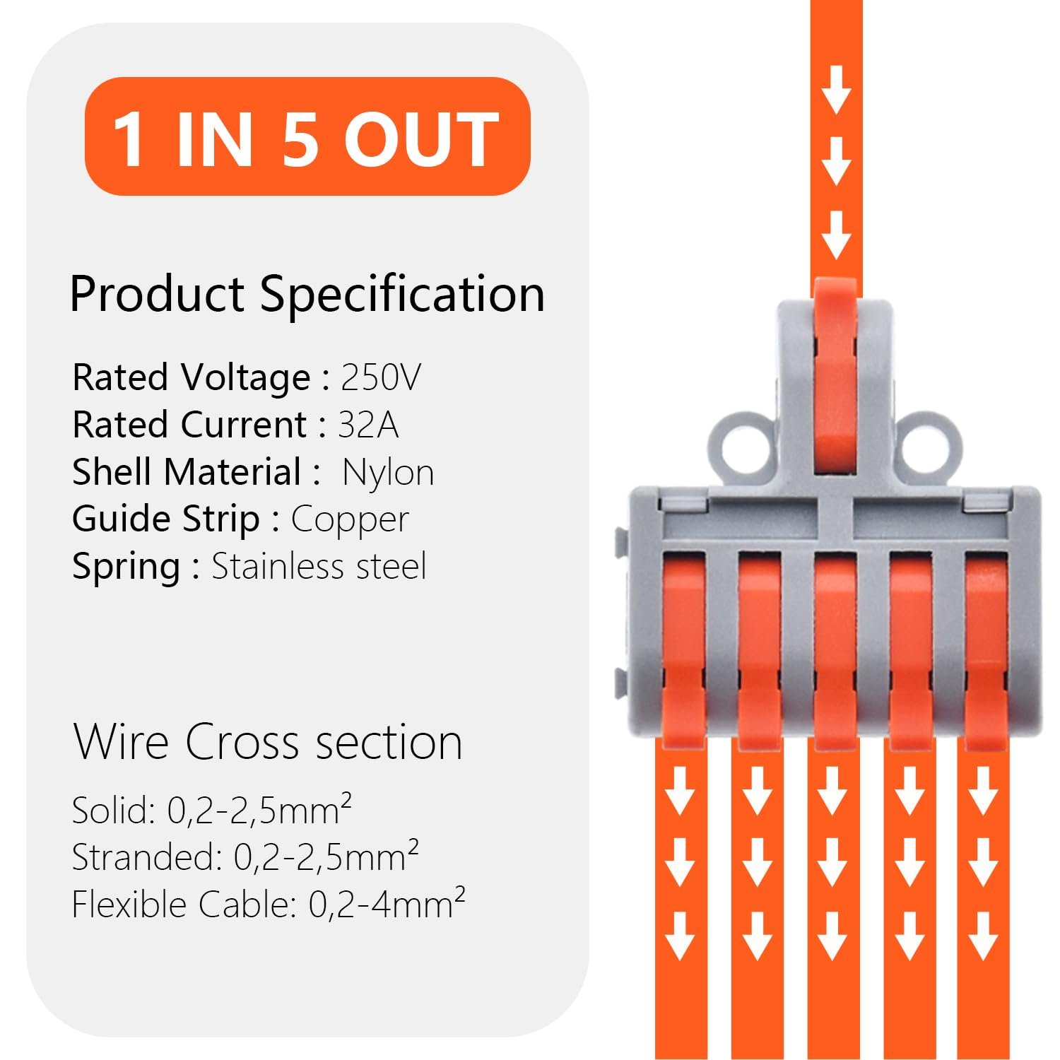 XALXMAW 13 Pcs Lever Wire Connectors, 1 in 5 Out DIY Mini Splicing Compact Quick Push-In Electrical Connectors, 24-12 AWG image number 3