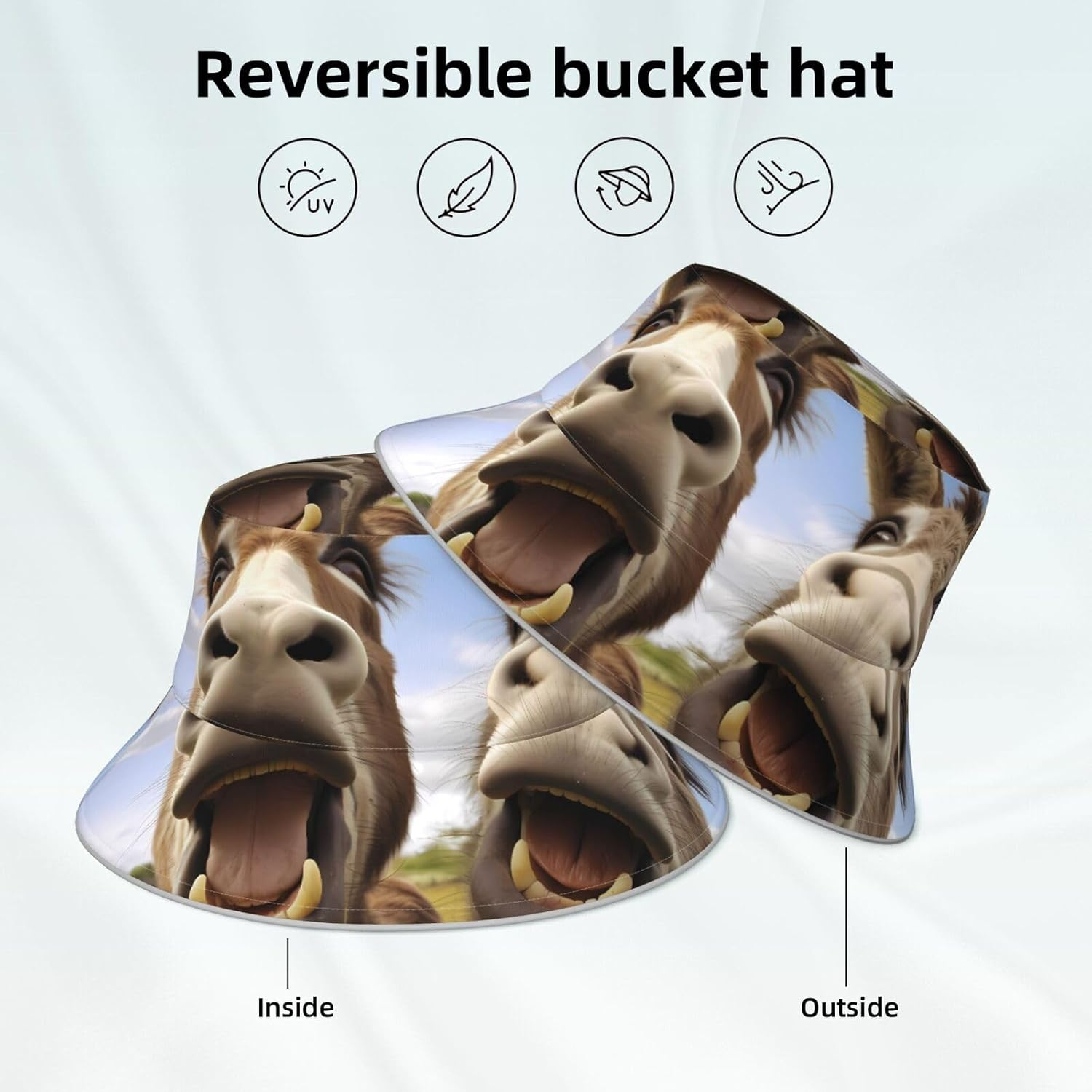WHJSHOP Funny Donkeys Printing Reflective Bucket Hat Breathable for Men and Women, for Travel, Camping Black image number 2