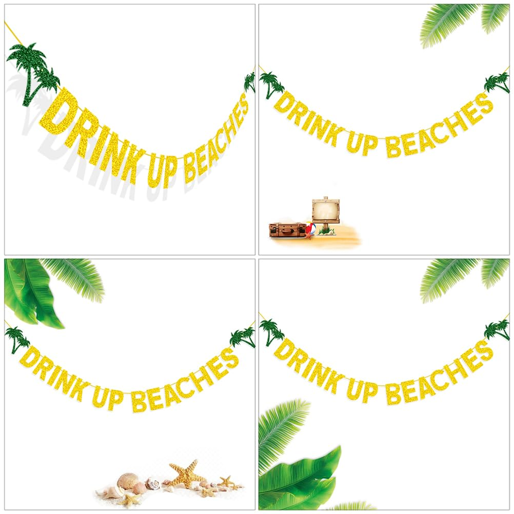 Cabilock Hawaiian Party Banner - Golden Palm Tree Drink up Beaches' Pennant for Summer Gatherings and Beach Themed Events image number 4