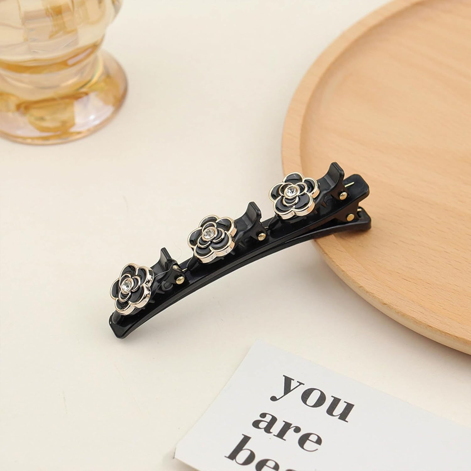 Braided Hair Clips with Sparkling Crystal Stone and 3 Small Clips Pearl-Shaped Hairpin Duckbill Clip Braided Hair Clip with Rhinestones for Women as a Gift (Style:E) image number 6