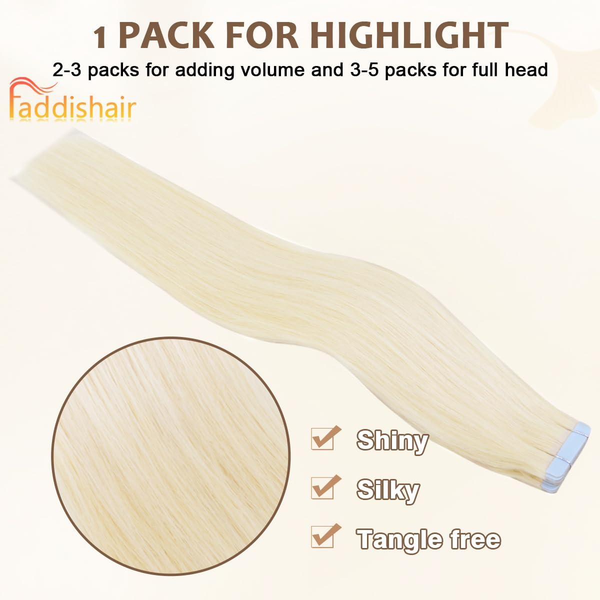 Faddishair Tape in Hair Extensions Human Hair 18 Inch 20Pcs 50Grams Platinum Blonde Remy Human Hair Tape in Extensions Invisible Salon Quality (Platinum Blonde) image number 5