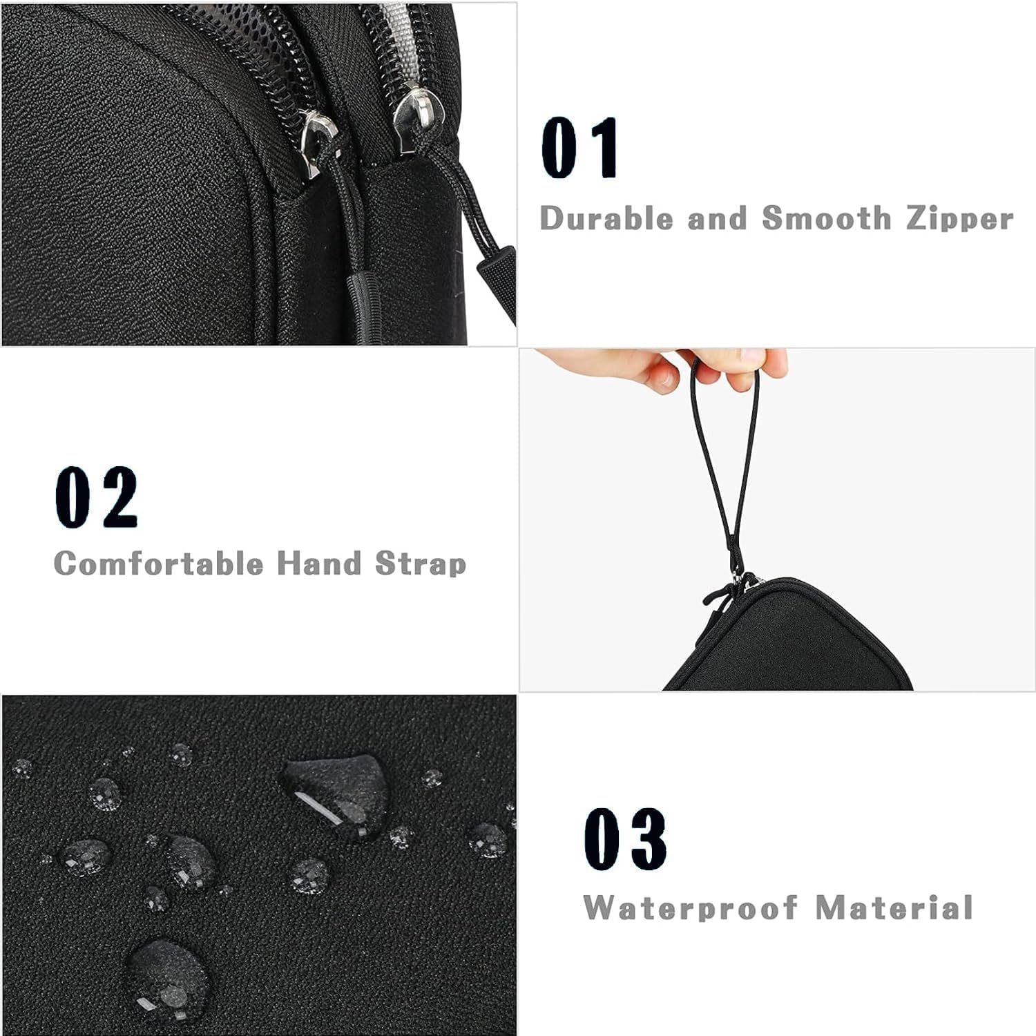 Travel Cable Organizer Bag, Electronic Accessories Organiser, 2-Layer Carry Case Portable Waterproof Double Layers, All-In-One Storage Bag for Cable, Cord, Charger, Phone, Earphone (Black) image number 3