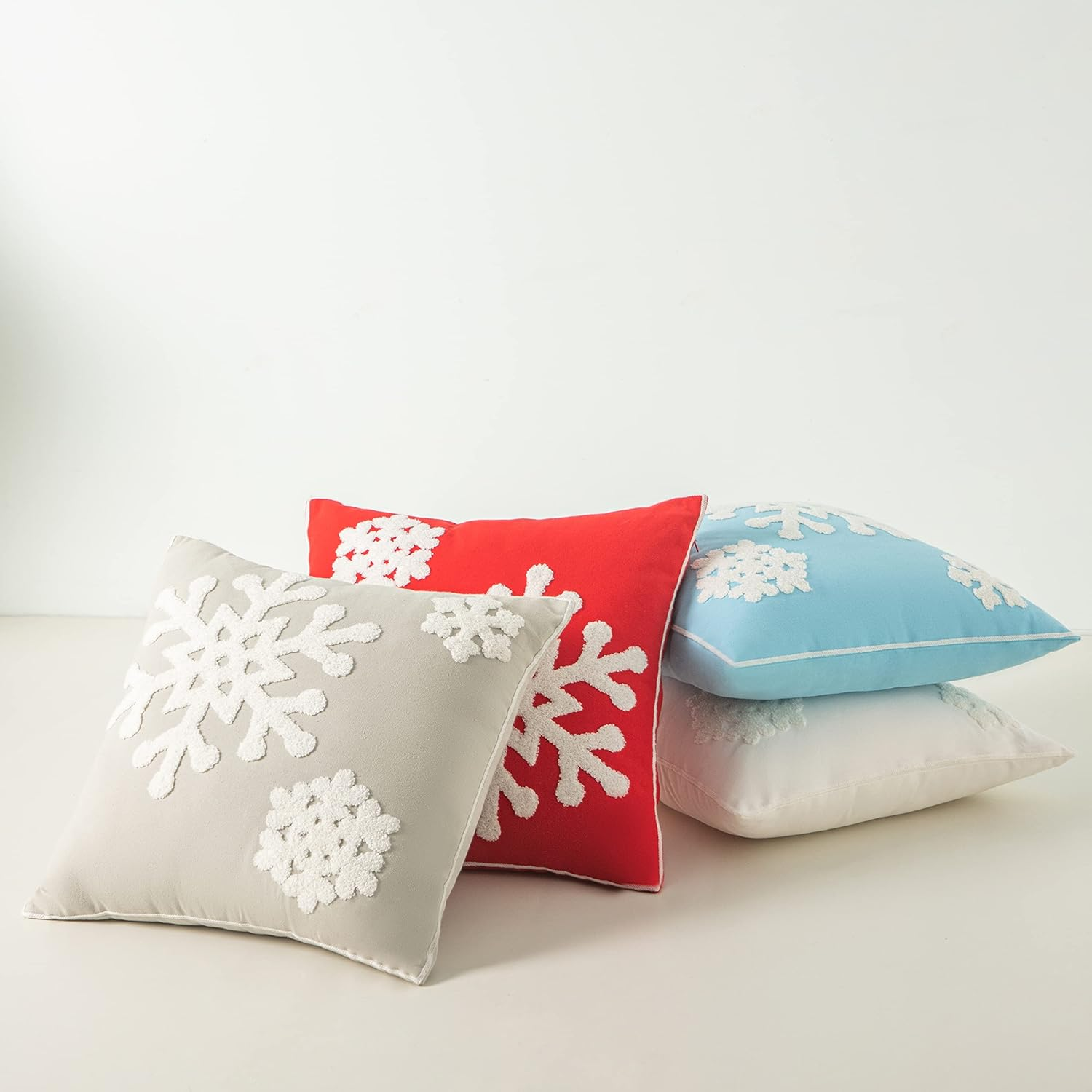 18X18,Cotton Christmas Blessing Throw Pillow Cover for Bed Sofa Cushion Car Snowflake Embroideried Pillowcases ,1Pair Blue - White image number 3
