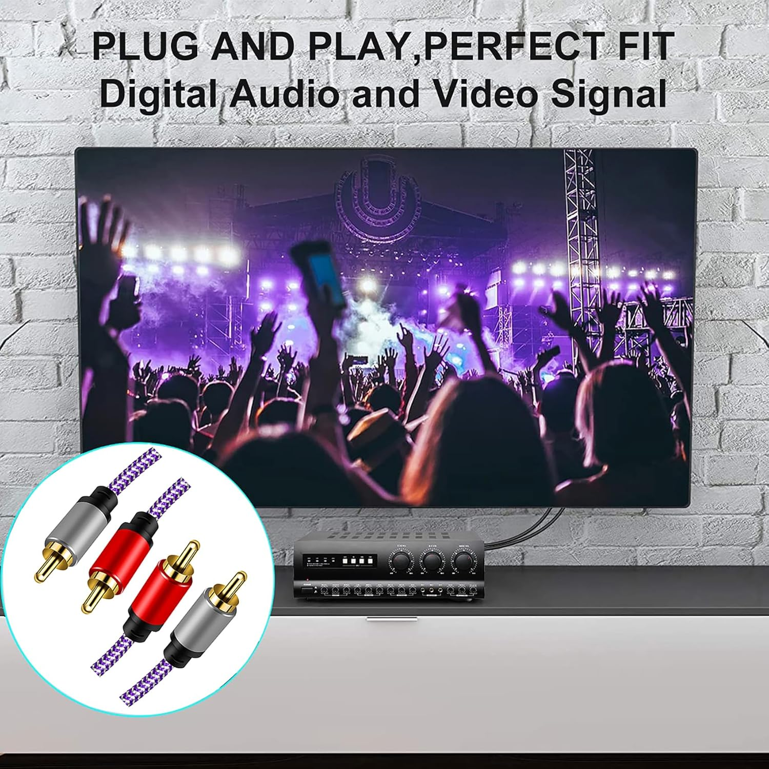 Tunghey 2 RCA Cables, 2RCA Male to 2RCA Male Stereo Audio Cable Nylon Braided, Double Shielded RCA to RCA Audio Cable for Home Theater Amplifier Hi-Fi System Car Audio Speaker (8M) - 0.5M image number 6