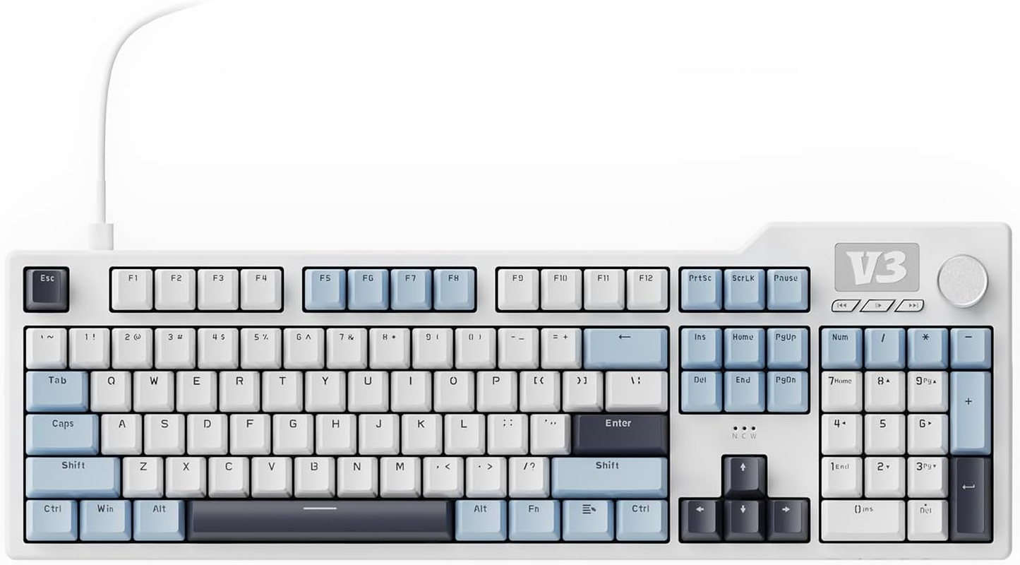 AJAZZ AK35I V3 Full Size Wired Gasket Mount Keyboard with Multimedia Buttons & Knob Control | Five Layer Pad | OEM Profile PBT Keycaps | White Backlit Custom Keyboard image number 5