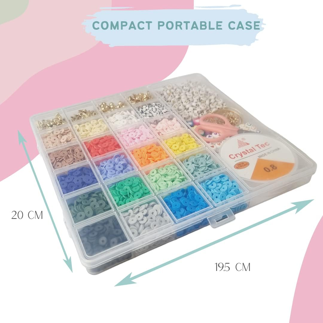 LIV&LOVE Polymer Clay Beads Set, DIY Heishi Beads for Jewellery Making, Flat Clay Polymer Beads for Bracelet Making Kit (PASTEL + SOFT GOLD Clay Bracelet Clay Beads Kit)