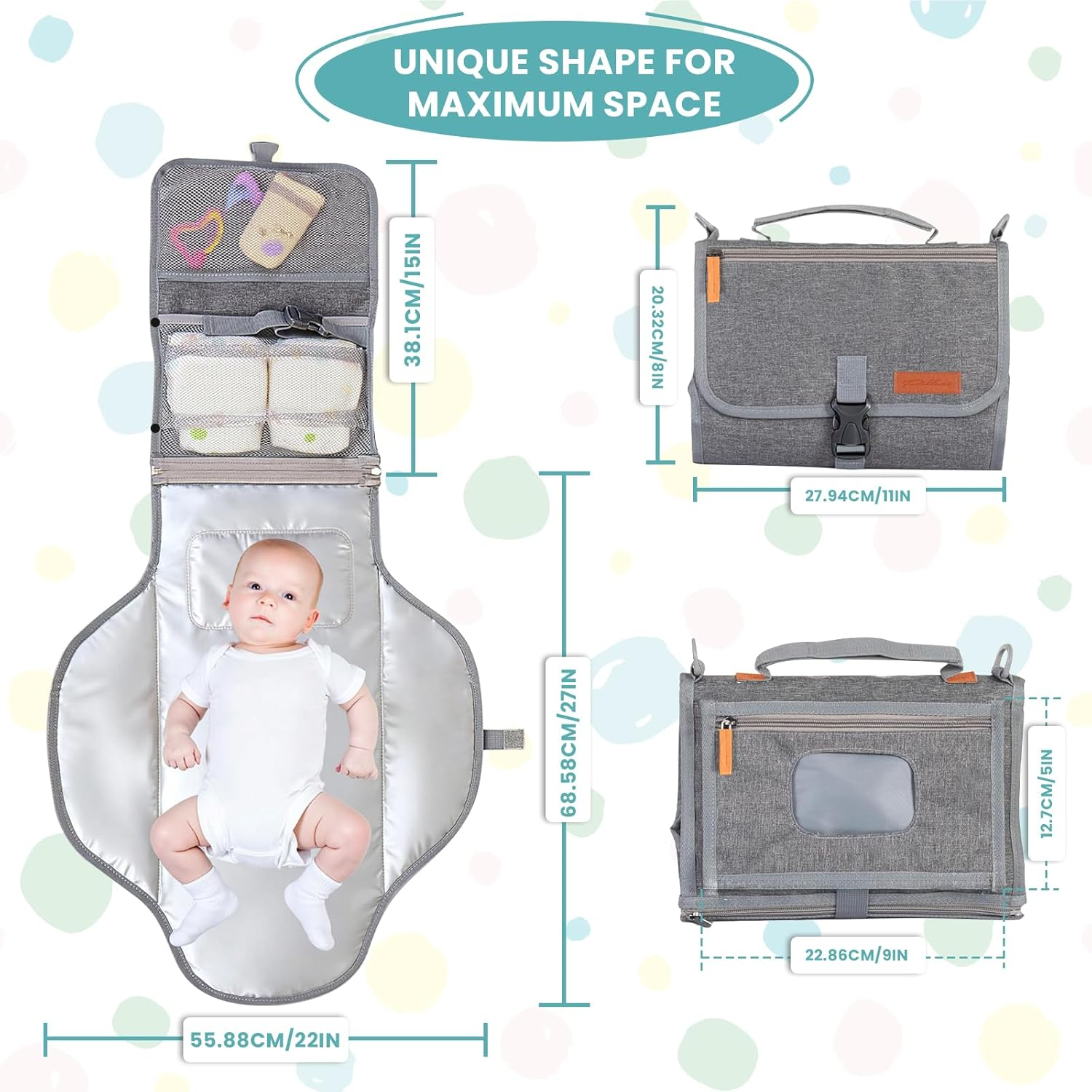 UBRAVOO Portable Diaper Changing Pad - Baby Diaper Changer Travel Bag with Wipes Pocket, Smart Design Portable Changing Mat, Infant Travel Station Kit, Gift for Newborn Girl & Boy (Grey) image number 3