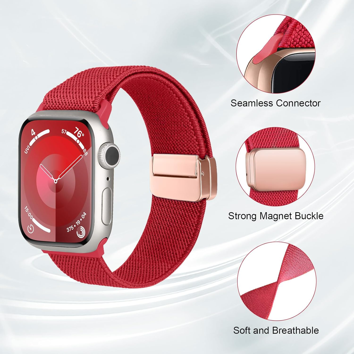 Magnetic Stretchy for Apple Watch Band 46Mm 42Mm 45Mm 44Mm 40Mm 49Mm 41Mm 38Mm Women Men,Nylon Sport Loop Elastic Adjustable Strap for Iwatch Ultra 3 2/Ultra/Se 3/Se/2Nd/Series 11 10/9/8/7/6/5/4/3 image number 7