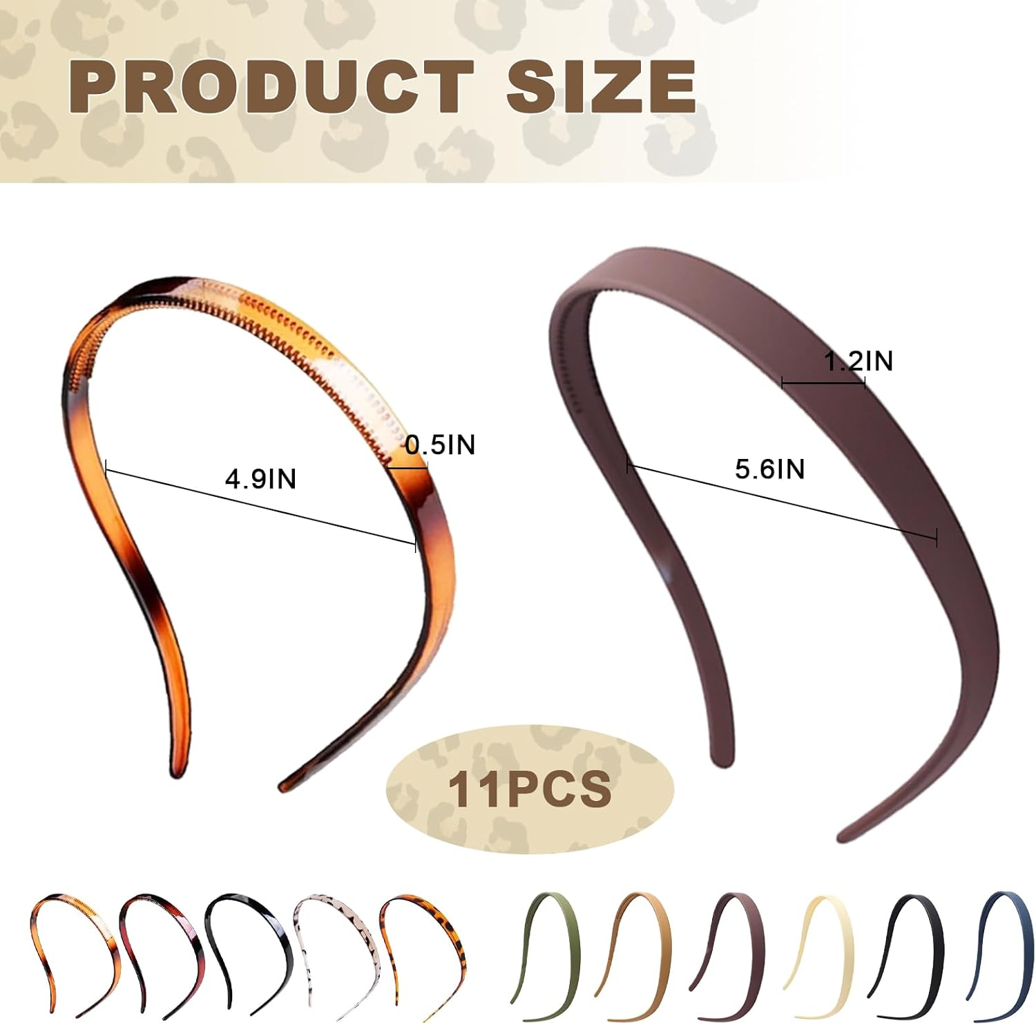 Pack of 11 Hair Bands, No Headache, Hair Band, Flex Headband, No Pressure, Plastic, Simple Headbands, Non-Slip with Teeth, Women and Men, Pressure-Free Headband for Glasses Wearers image number 2