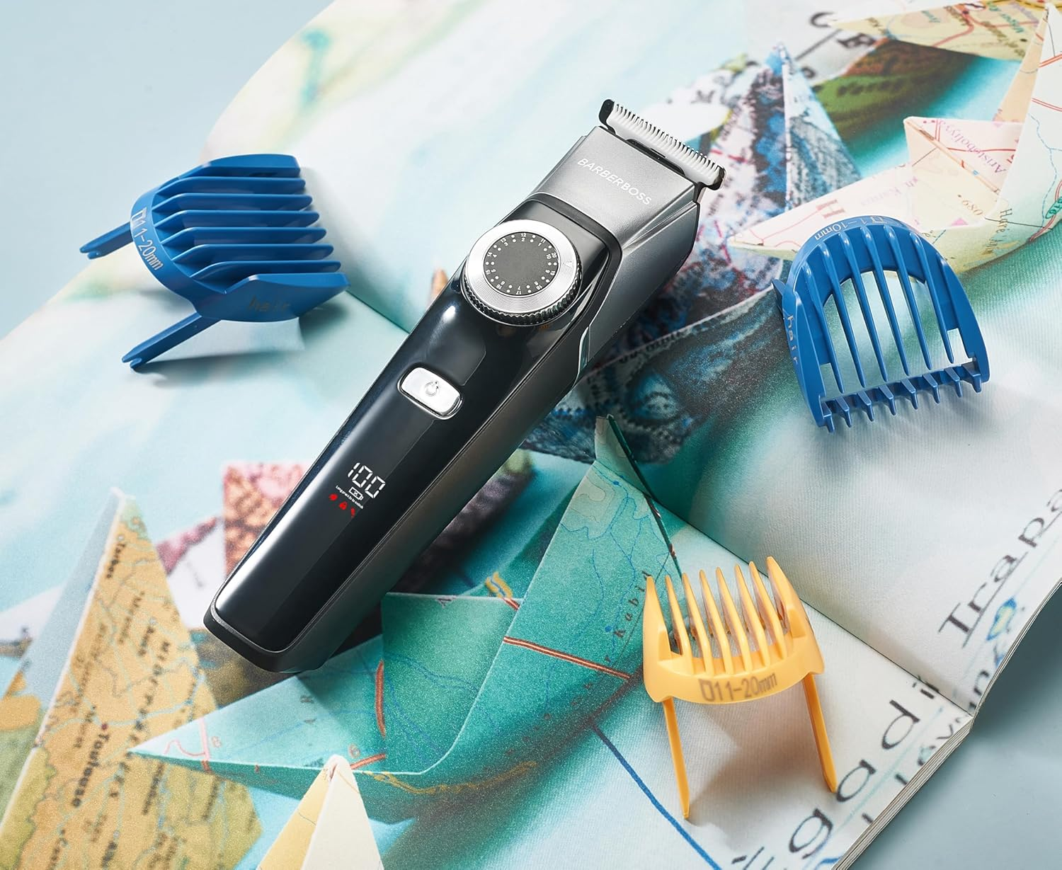 Barberboss 3-In-1 Face Care Set for Men, Hair Trimmer, Beard Trimmer, Detail Cutter, Precision Control Wheel, 4 Guide Combs, USB Rechargeable, LED Display, 100% Waterproof image number 1