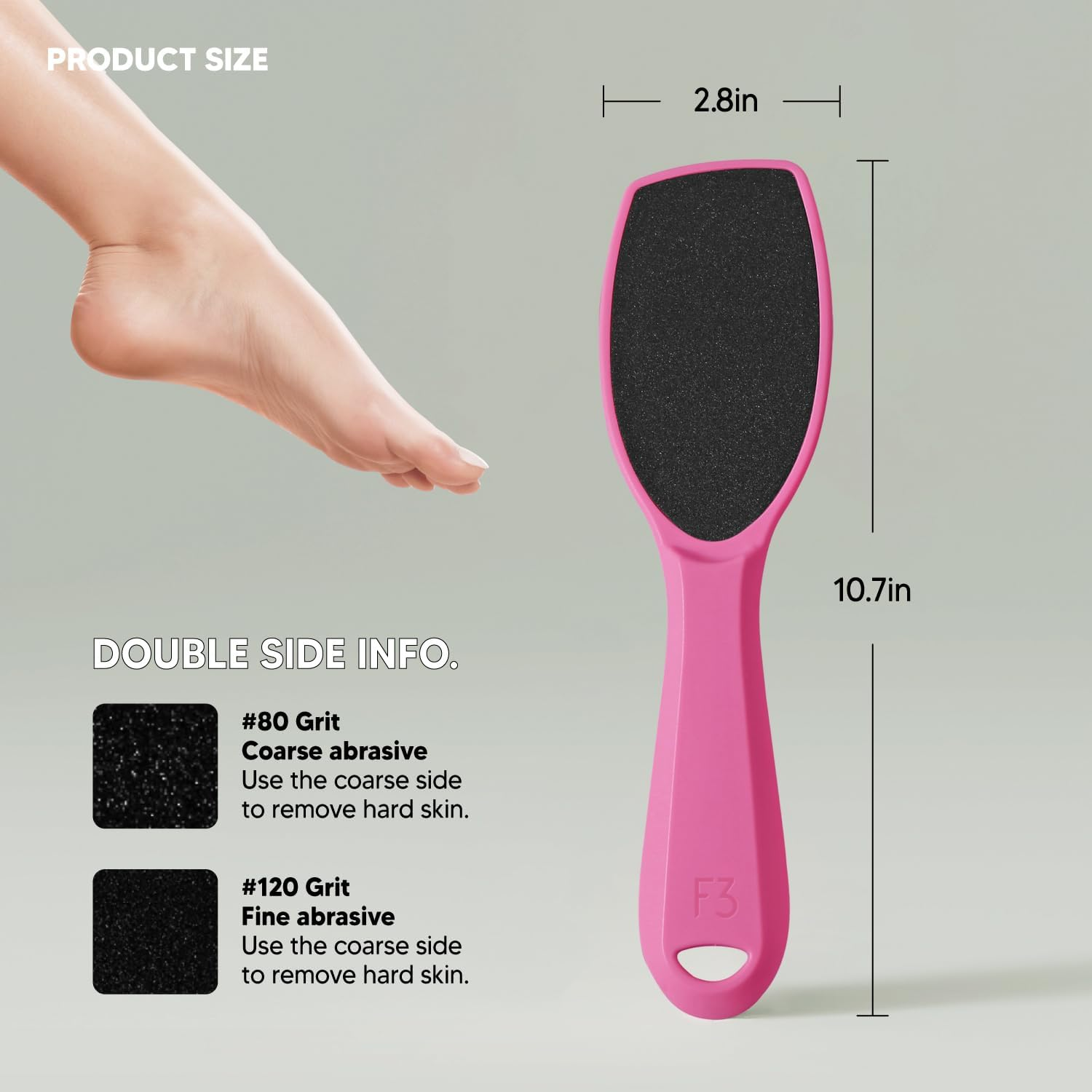 F3 Systems, Wide Emery Foot File(Hot Pink), Double-Sided Pedicure Tool, Colossal Professional Foot File for Men & Women, Effective for Cracked Heel, Callus Remover, Foot Scrubber image number 5