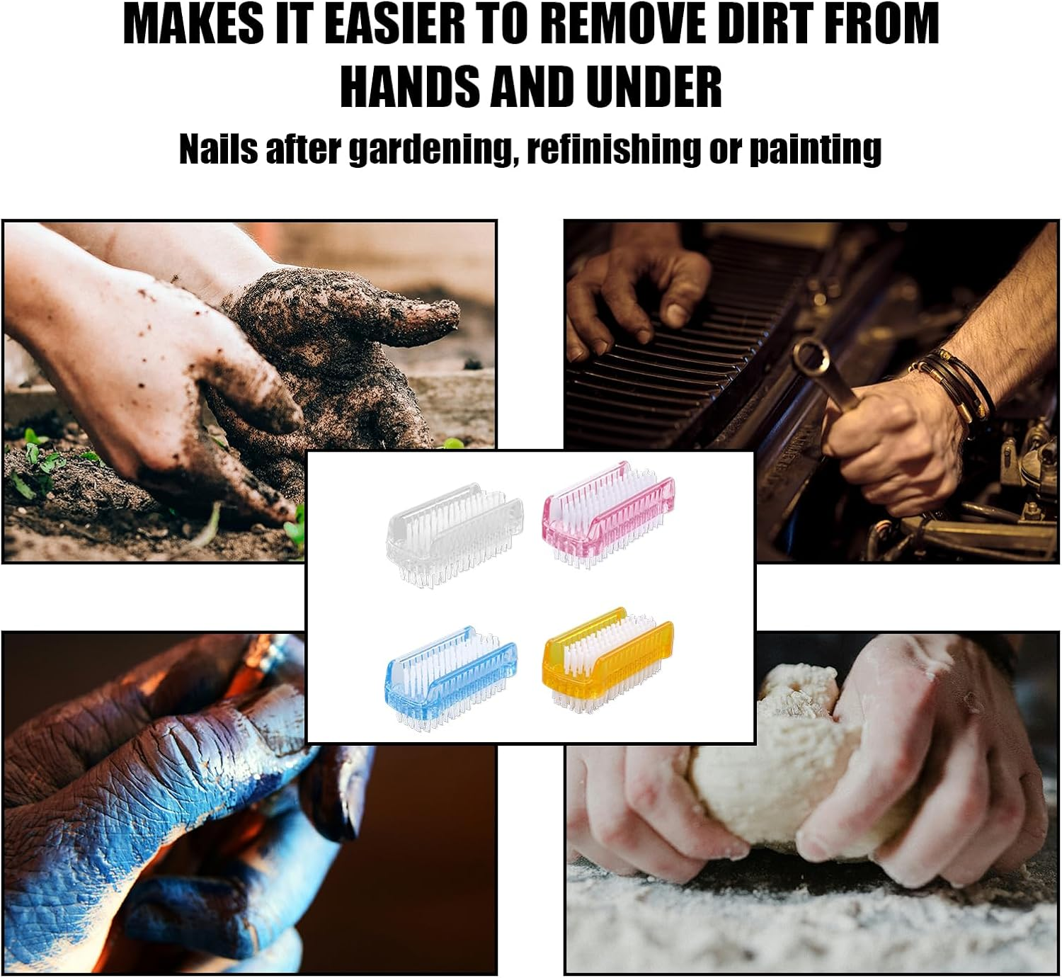 4 X Nail Brush for Cleaning Fingernails, Double-Sided Nail Brush Cleaner with Soft and Stiff Nylon Bristles for Hands under Nails Toes image number 5