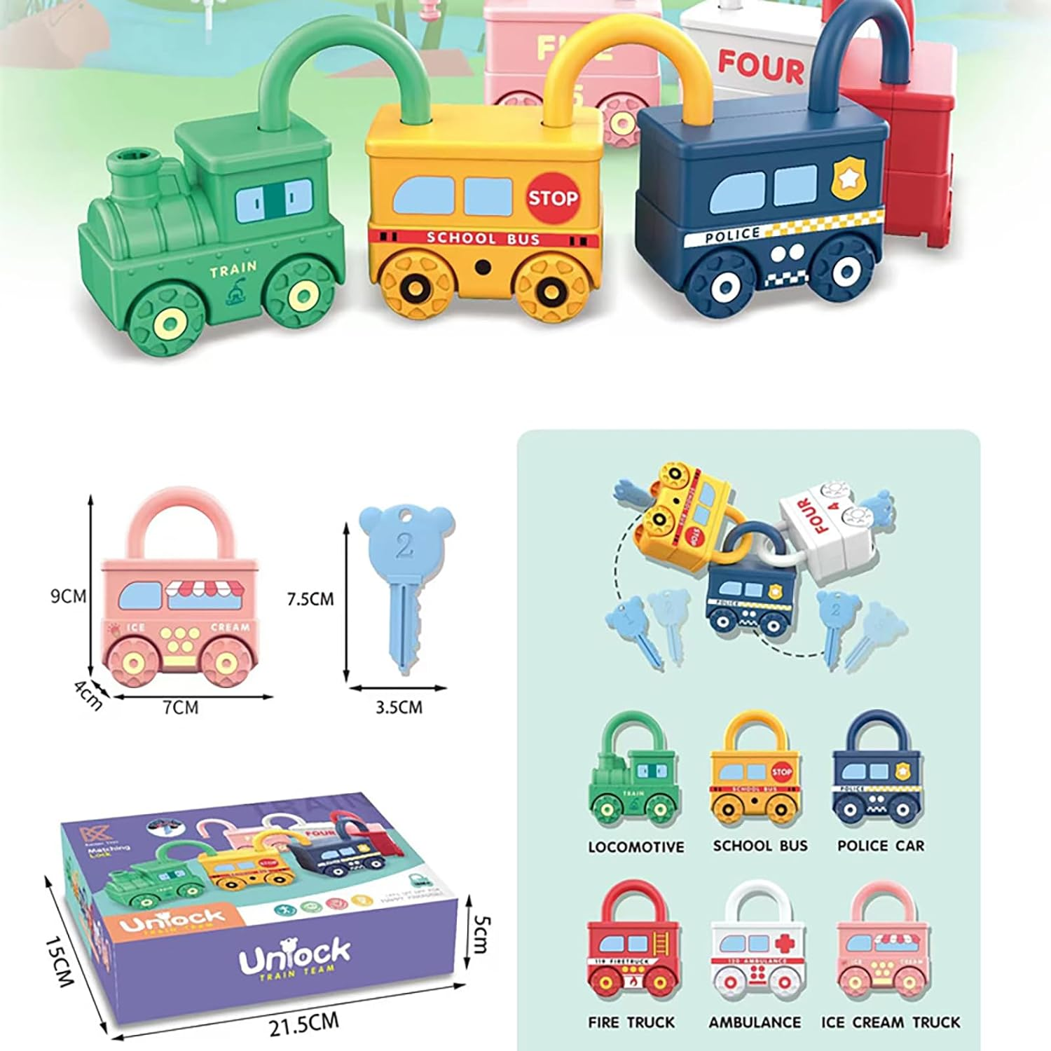 Lock and Key Toys for Toddlers 18 Months+ - Montessori Car Toy Set with Keys, Educational Number & Color Matching Preschool Learning Toys for Boys Girls Ages 1 2 3 4 5 image number 2