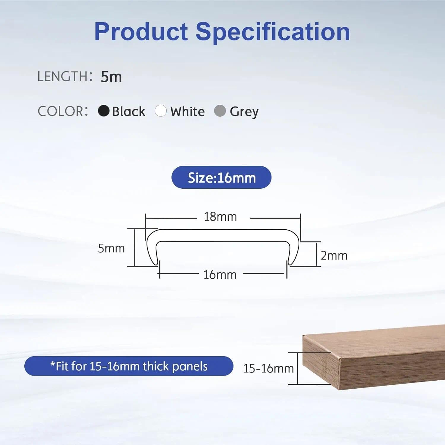 U-Shape Flexible Furniture Edge Banding,5Mx16Mm Black TPE Self Adhesive Edging Trim DIY Furniture Veneer Edging Tape Edge Strip Worktop Cabinets Table Shelves 16Mmx5M image number 4