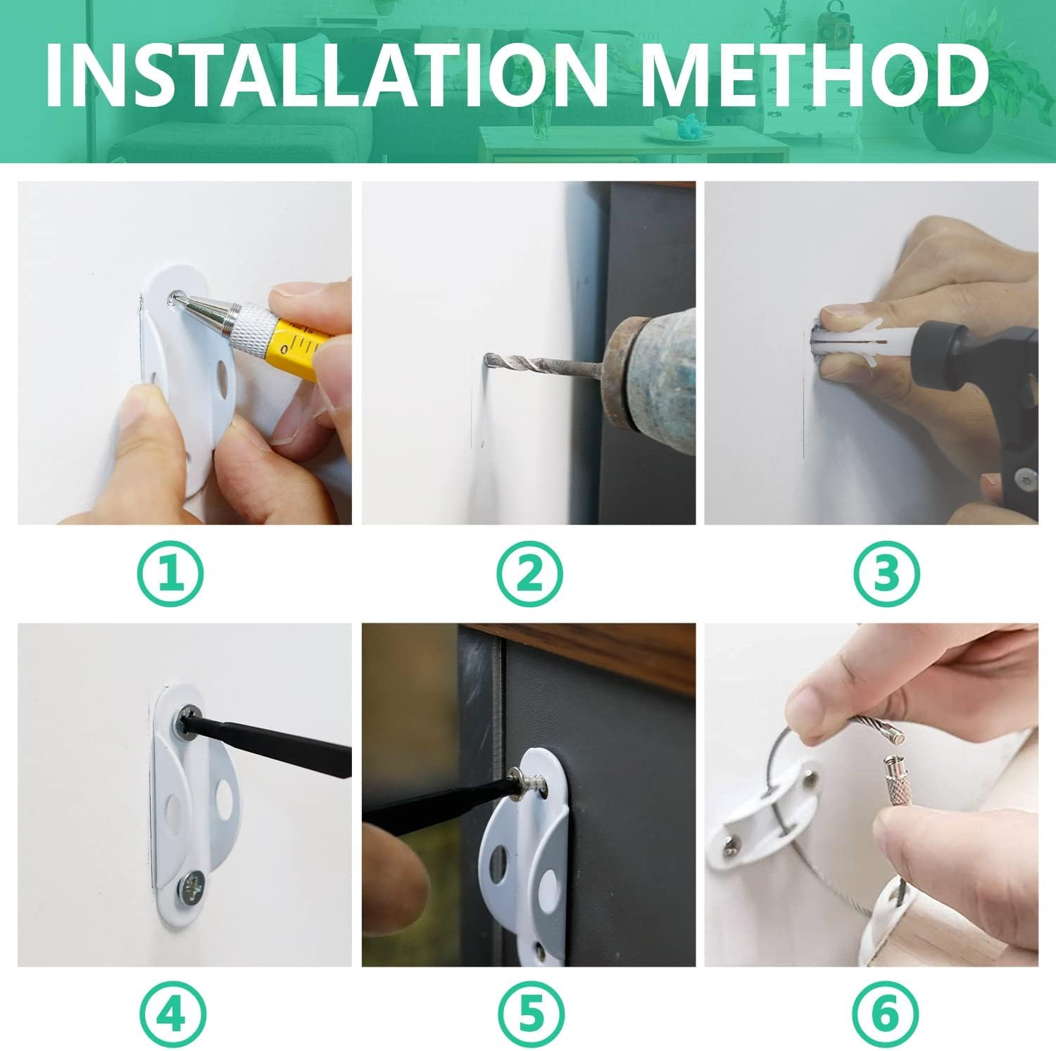 Furniture Anchors (10 Pack) for Baby Proofing, Furniture Straps anti Tip Furniture Anchor Securing 400 Lbs/Keep Baby Pet Safety from Falling Furniture, Metal White Earthquake Straps image number 6