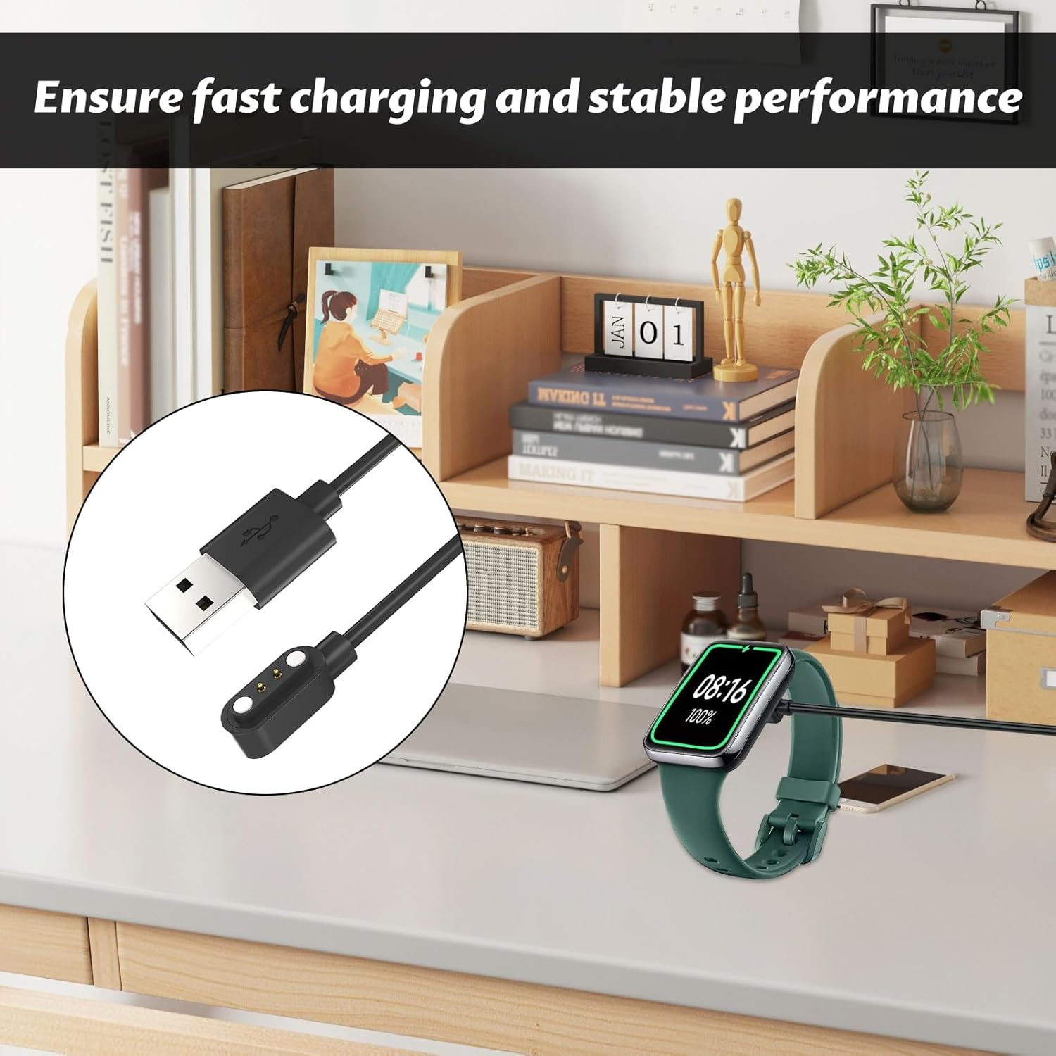 Smart Watch Charger, Magnetic Charging Cable, Magnetic Charger, 1M USB Smart Watch Cable, Charger for Smartwatch, Compatible with Haylou Solar Lite, Watch 2 Pro, Gst Lite Ls13