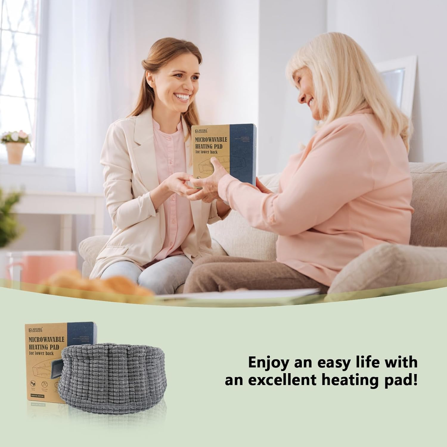 Aroma Season Microwavable Heat Pack for Lower Back, Large Microwavable Heat Wrap for Waist Stomach with Adjustable Strap, Gifts for Family Friends(Grey) image number 4